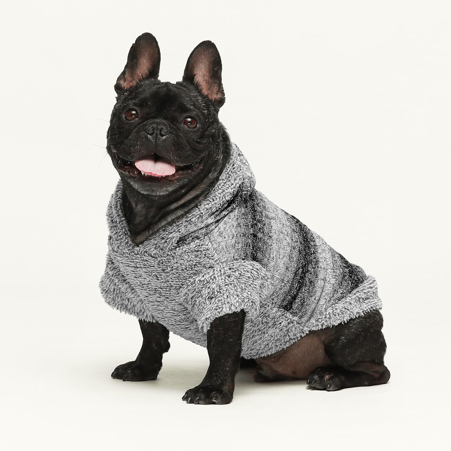 Fitwarm Suéter mullido para perro, ropa de invierno de punto para perros pequeños, niños y niñas, atuendo con capucha para gatos y mascotas, gris
