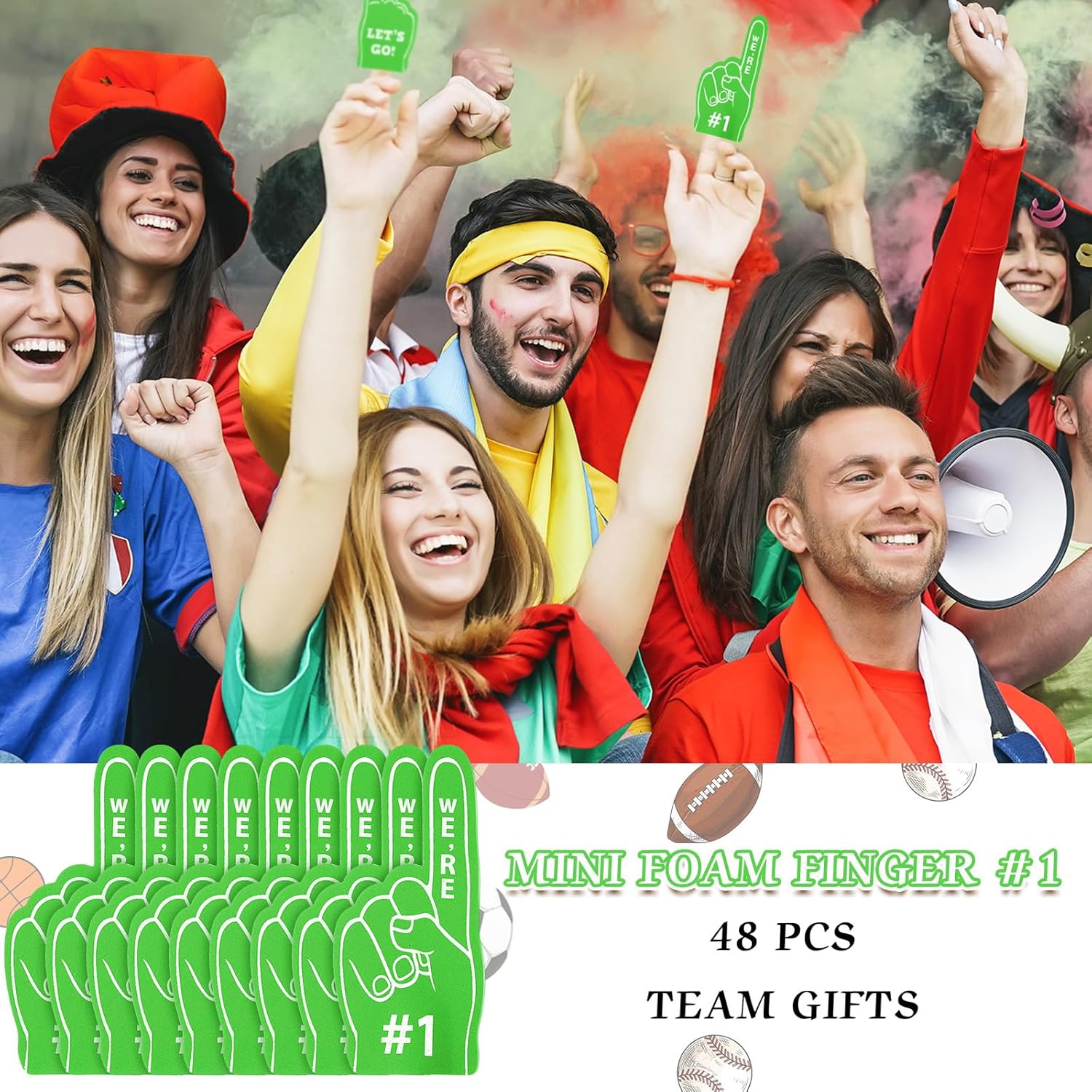 48 piezas de juguetes deportivos para fanáticos de los deportes, mini dedo de espuma #1 para baloncesto, béisbol, fútbol, equipo de animadora,