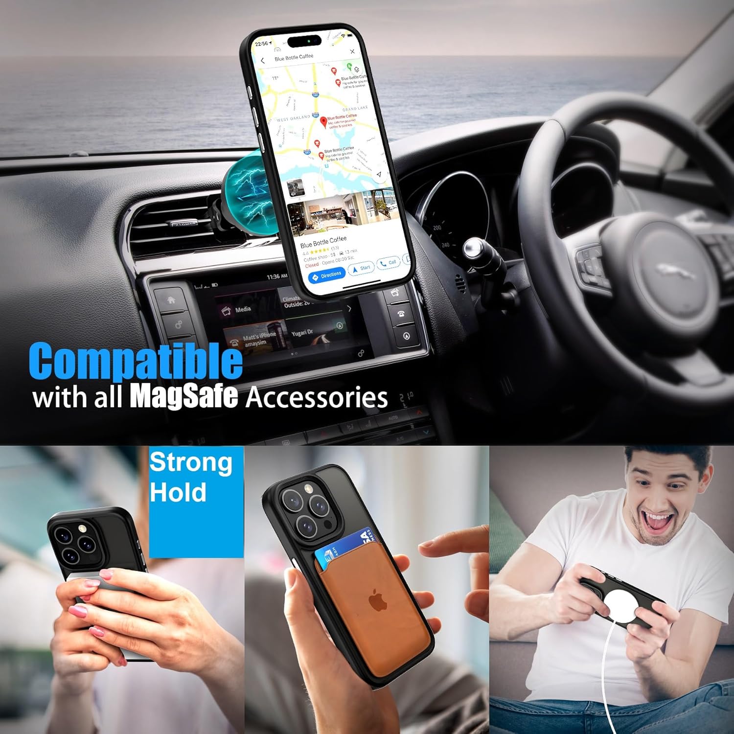 Funda magnética para iPhone 14 Pro compatible con MagSafe 2 pantallas de vidrio y 2 protectores de lente de cámara grado militar translúcida mate
