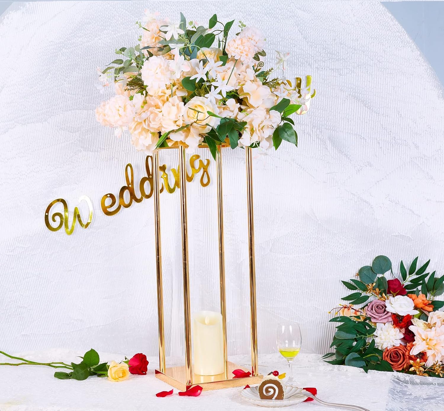 10 jarrones rectangulares, centros de mesa de boda para mesas, soporte geométrico de metal para flores, dorado, 23.6 pulgadas de alto, jarrón de