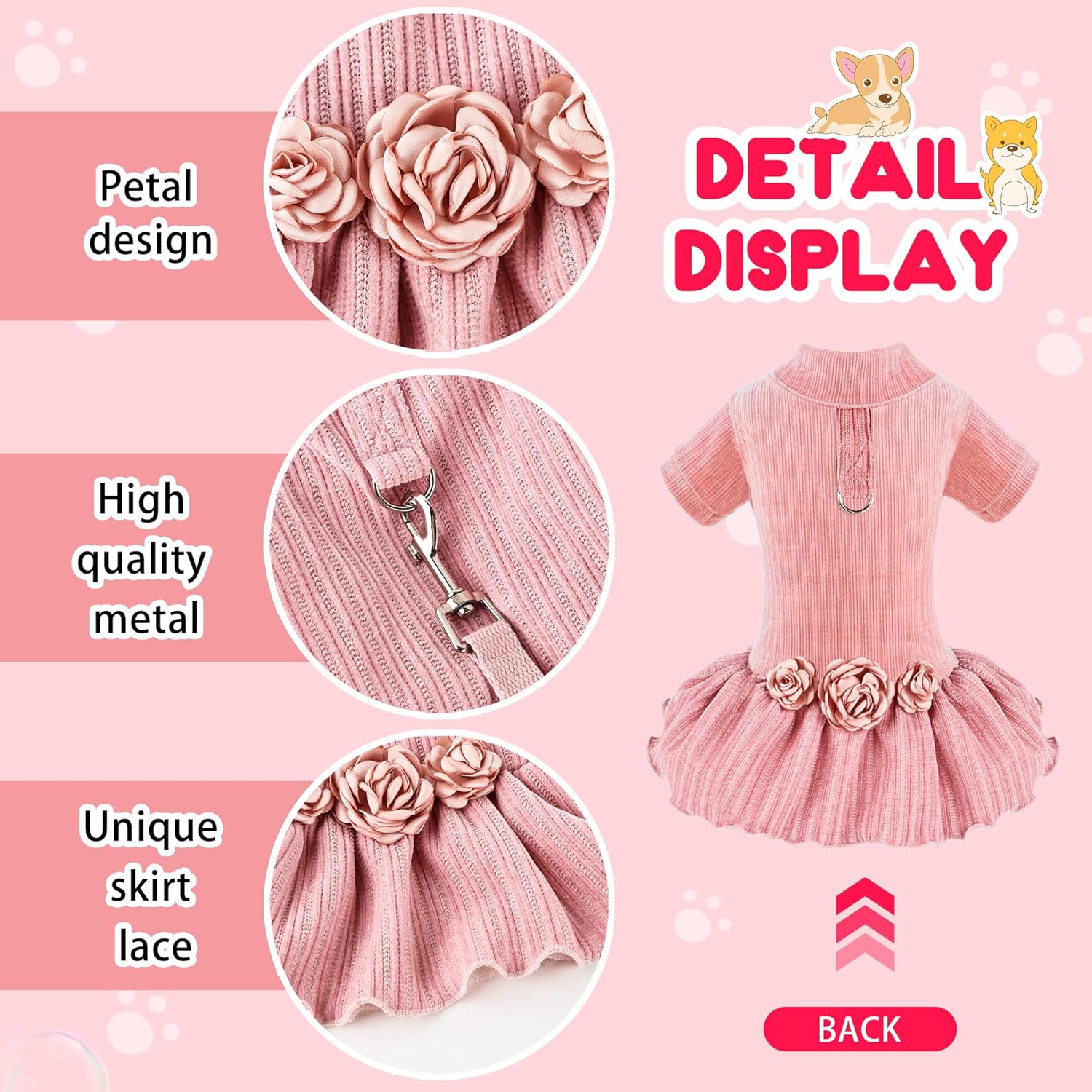 Vestido para perro, lindo vestido de corbatín, arnés y correa, ropa para caminar para perros, faldas, ropa para mascotas para perros pequeños,