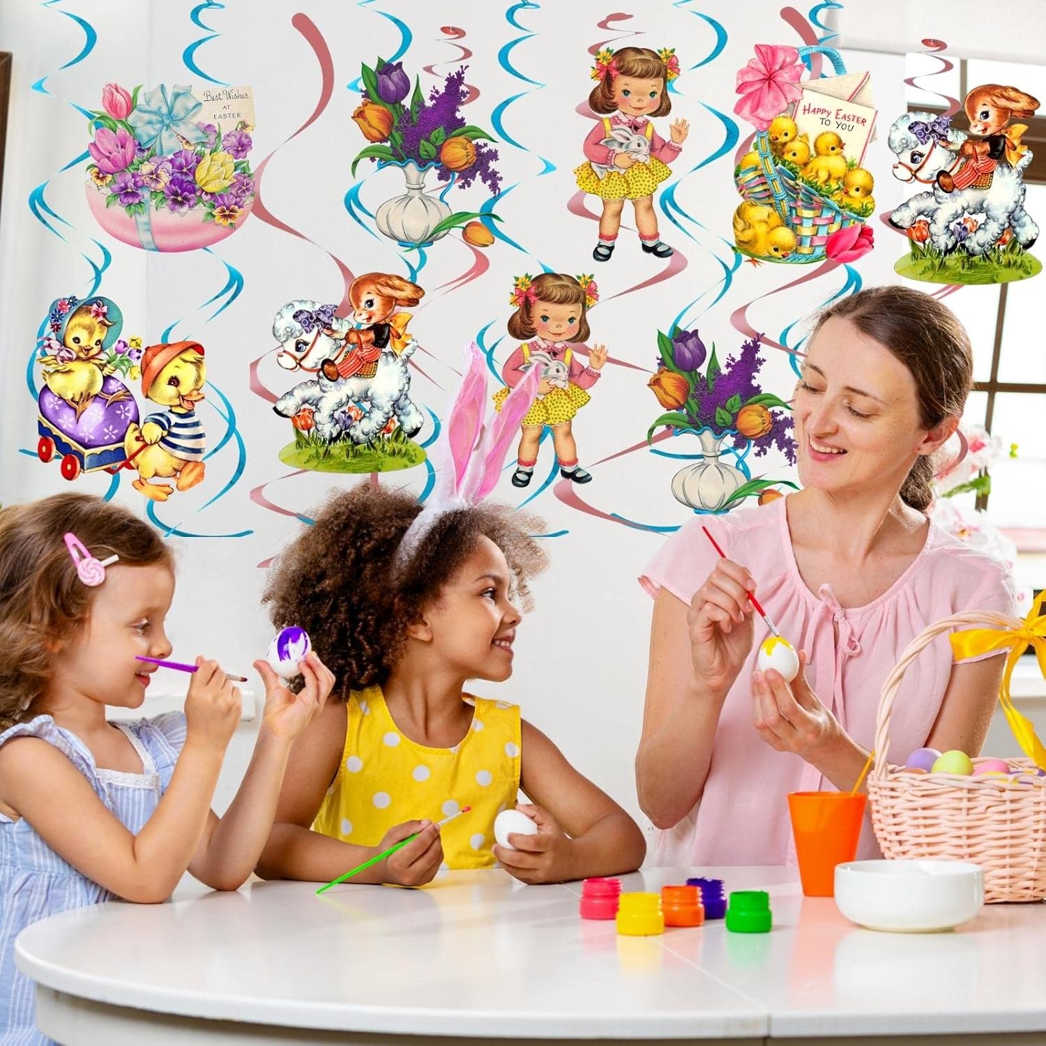Decoraciones de Pascua para colgar, 24 unidades, 16 unidades, huevos de conejo, flores de pollo, decoración de primavera, decoraciones de Pascua
