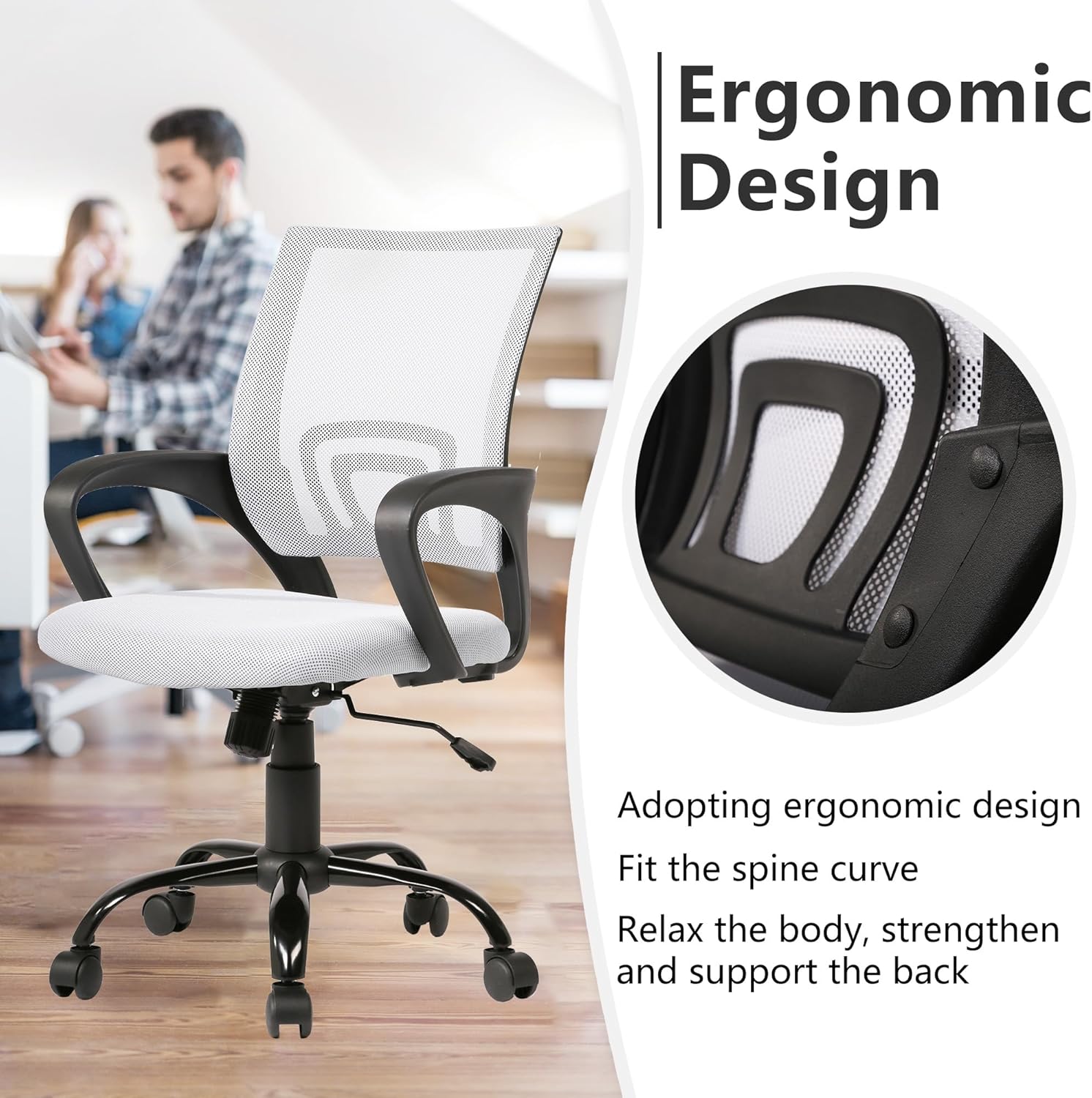 PayLessHere Silla de oficina, silla de computadora, ergonómica, silla de escritorio barata, ajustable, cómoda, con respaldo medio, silla giratoria