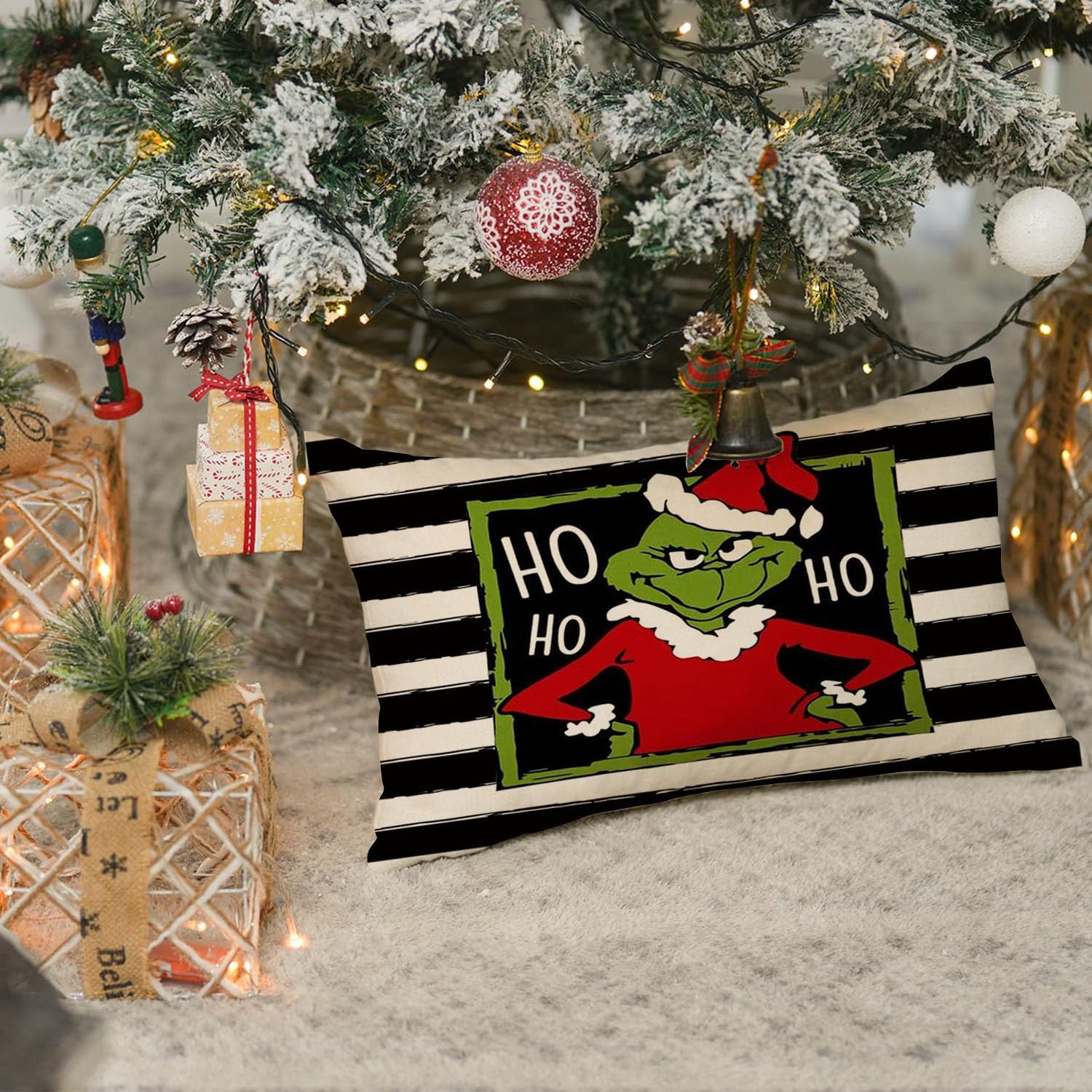 RABUSOFA Fundas de almohada del Grinch de 12 x 20 pulgadas, fundas de almohada decorativas de Navidad del Grinch, fundas de cojín lumbar de rayas