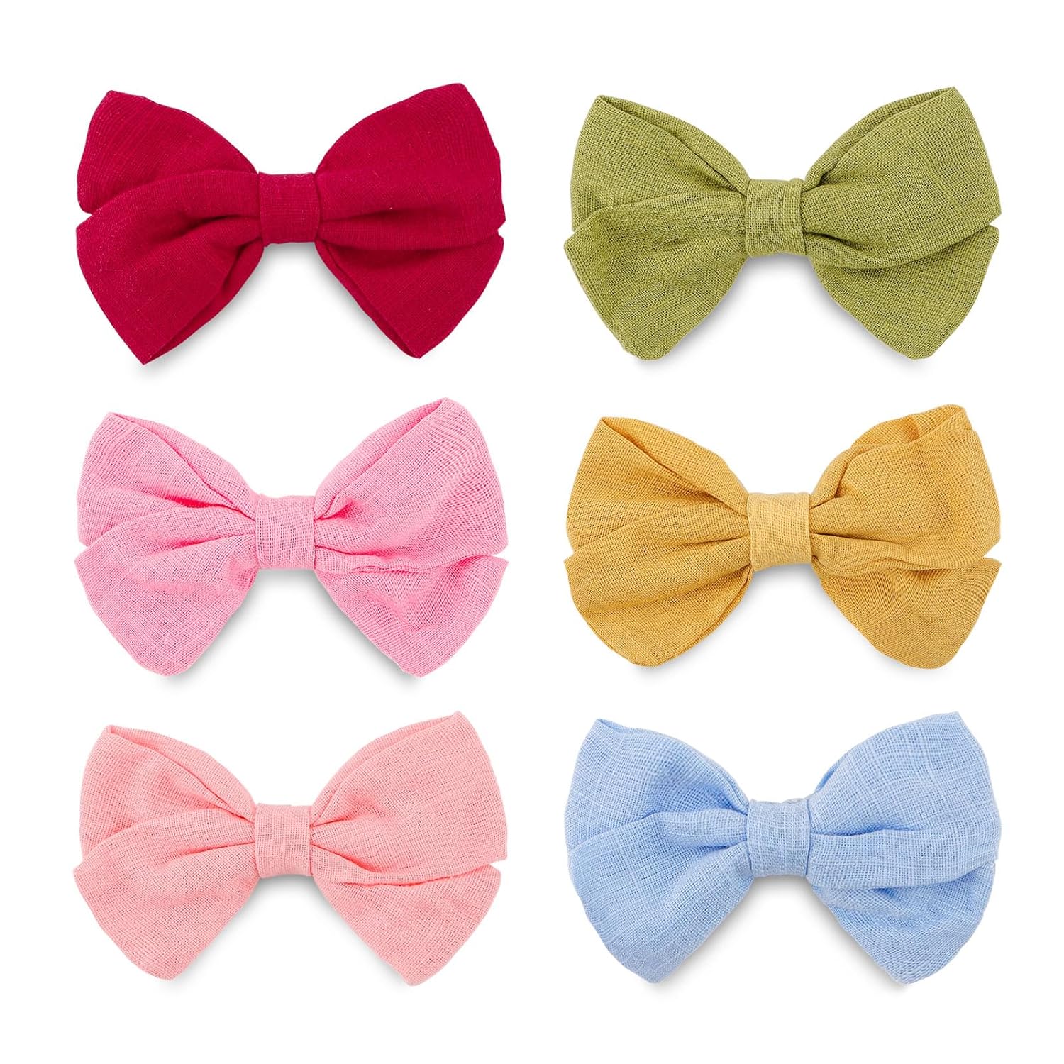 Casoty 6 lazos pequeños para el pelo para niñas, pinzas para el pelo francés, pasadores de pelo rojo, azul, amarillo, verde, pinzas de lazo de tela,