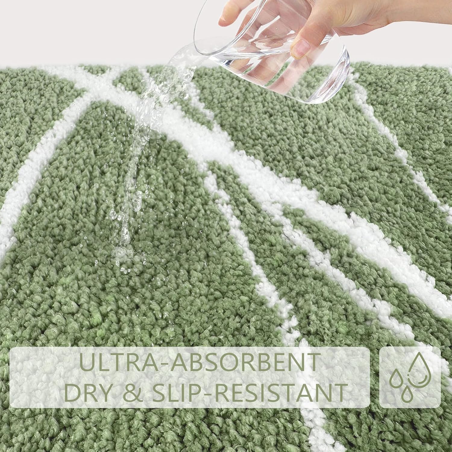 Tititex Alfombra de baño de lujo verde salvia con línea curva blanca, 20 x 32 pulgadas, alfombra de baño de microfibra extra suave y absorbente,