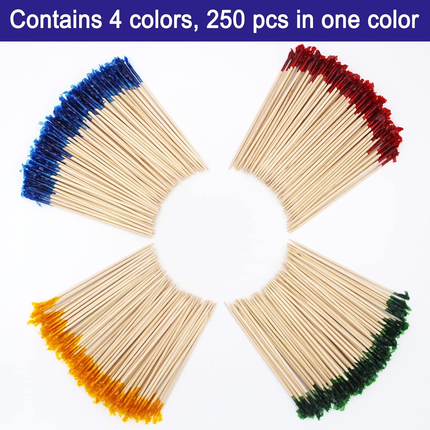 BLUE TOP Palillos de dientes de madera con volantes de 4 pulgadas, paquete de 1000 palillos de dientes de cóctel para frutas, aperitivos, sándwiches