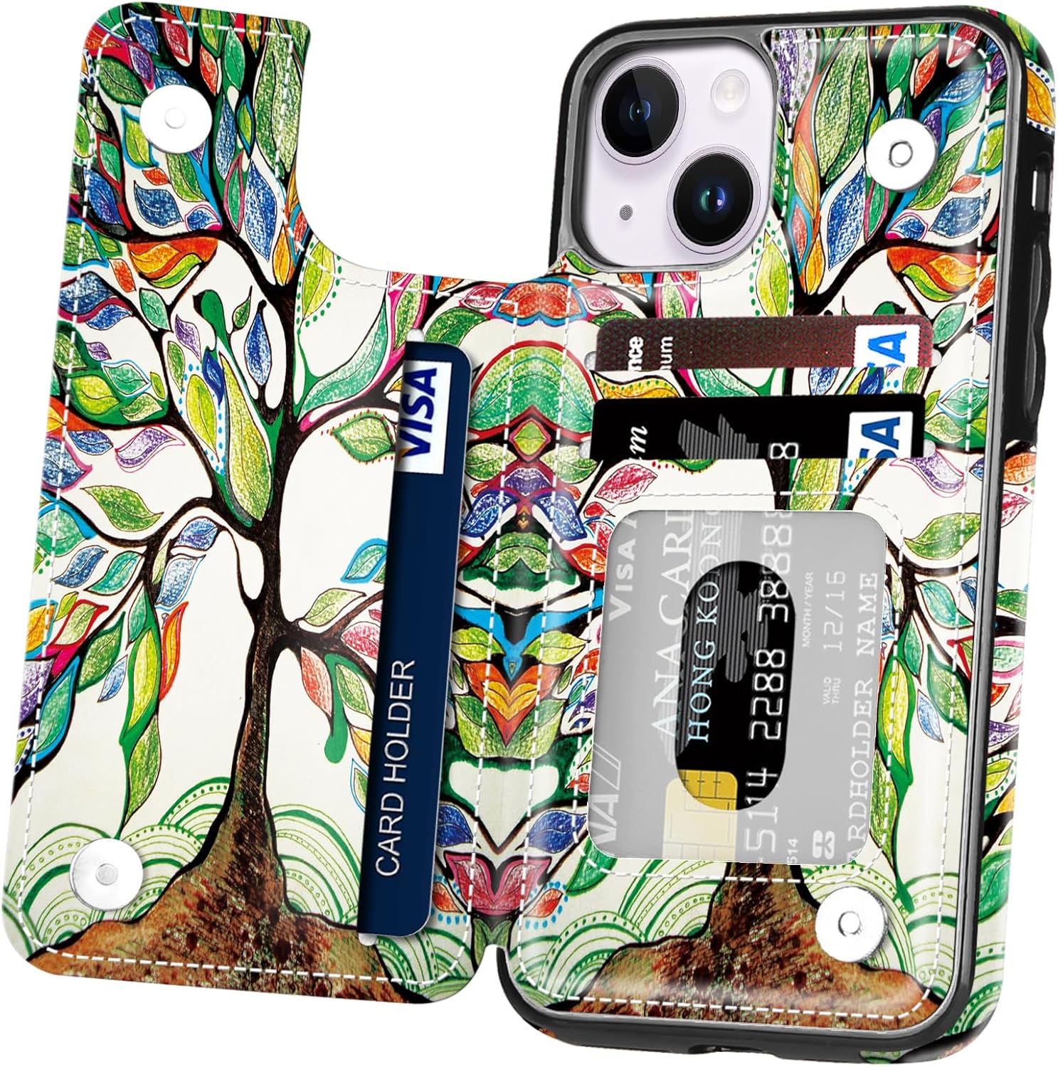 Funda para iPhone 13, funda protectora para iPhone 14, delgada y ligera de cuero de primera calidad con ranuras para tarjetas, a prueba de golpes,