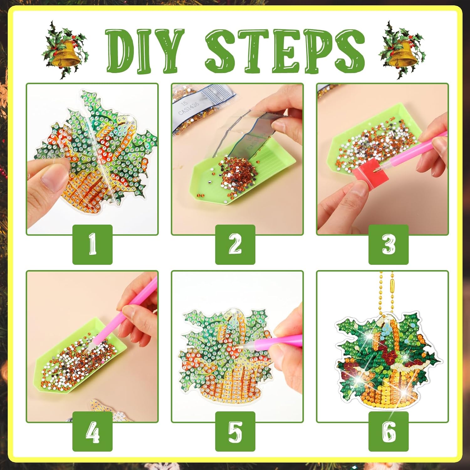 BBTO 15 llaveros de pintura de diamante vintage de Navidad, adornos de pintura de diamantes 5D, llaveros de arte de diamantes de Navidad para niños,