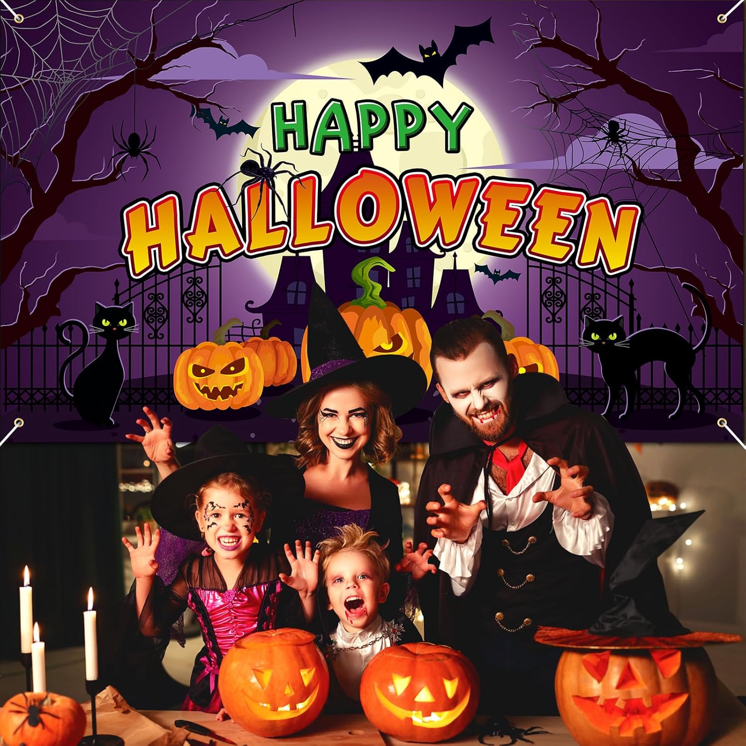 Pancartas de fiesta de emociones de Halloween de 71 x 44 pulgadas, pancartas de fondo para cabina de fotos, calabaza espeluznante, decoración de