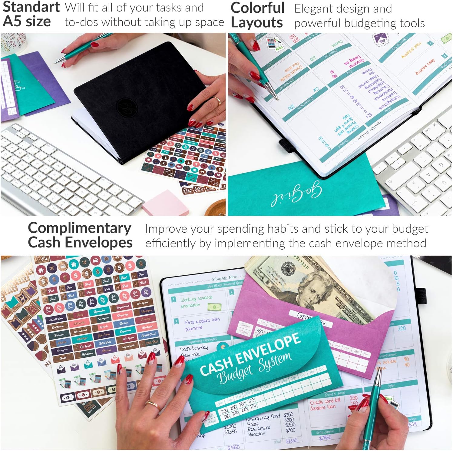 Libro de presupuesto de GoGirl  Colorido organizador mensual financiero. Planificador de presupuesto y rastreador de gastos para alcanzar objetivos