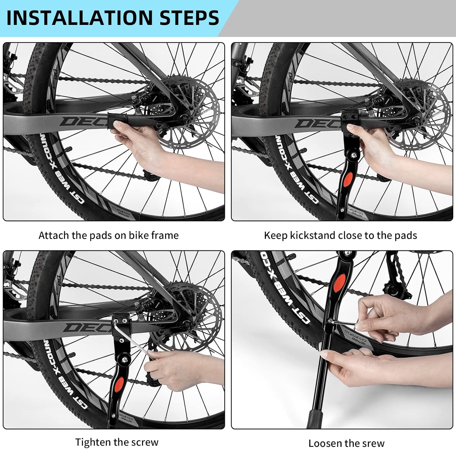 ROCKBROS Soporte de bicicleta ajustable para bicicleta, soporte trasero para bicicleta, soporte lateral de aleación de aluminio, soporte para