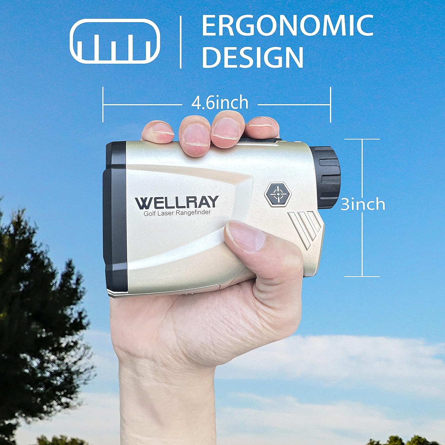 WELLRAY Telémetro láser de golf con pendiente, 650 yardas con aumento 6X y función de vibración de bloqueo de asta de bandera, buscador de rango