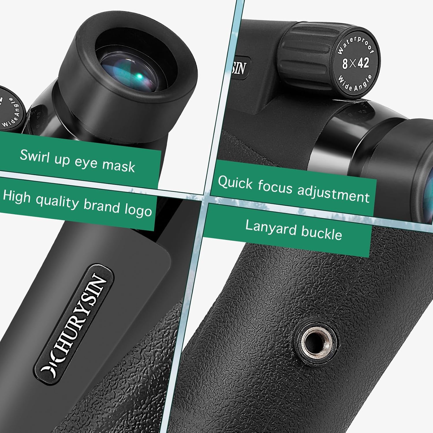 HURYSIN Monoculares HD 8X42 para adultos de alta potencia, monoscopio compacto de mano, adecuado para observación de aves, caza, viajes