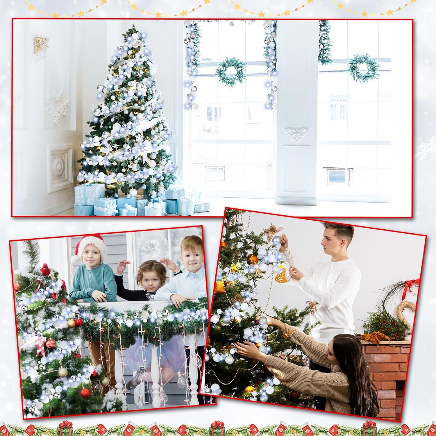 Guirnalda de bolas de Navidad de 6 pies con luces LED, guirnalda de bombillas iluminadas de Navidad, decoración de bolas de árbol de Navidad,