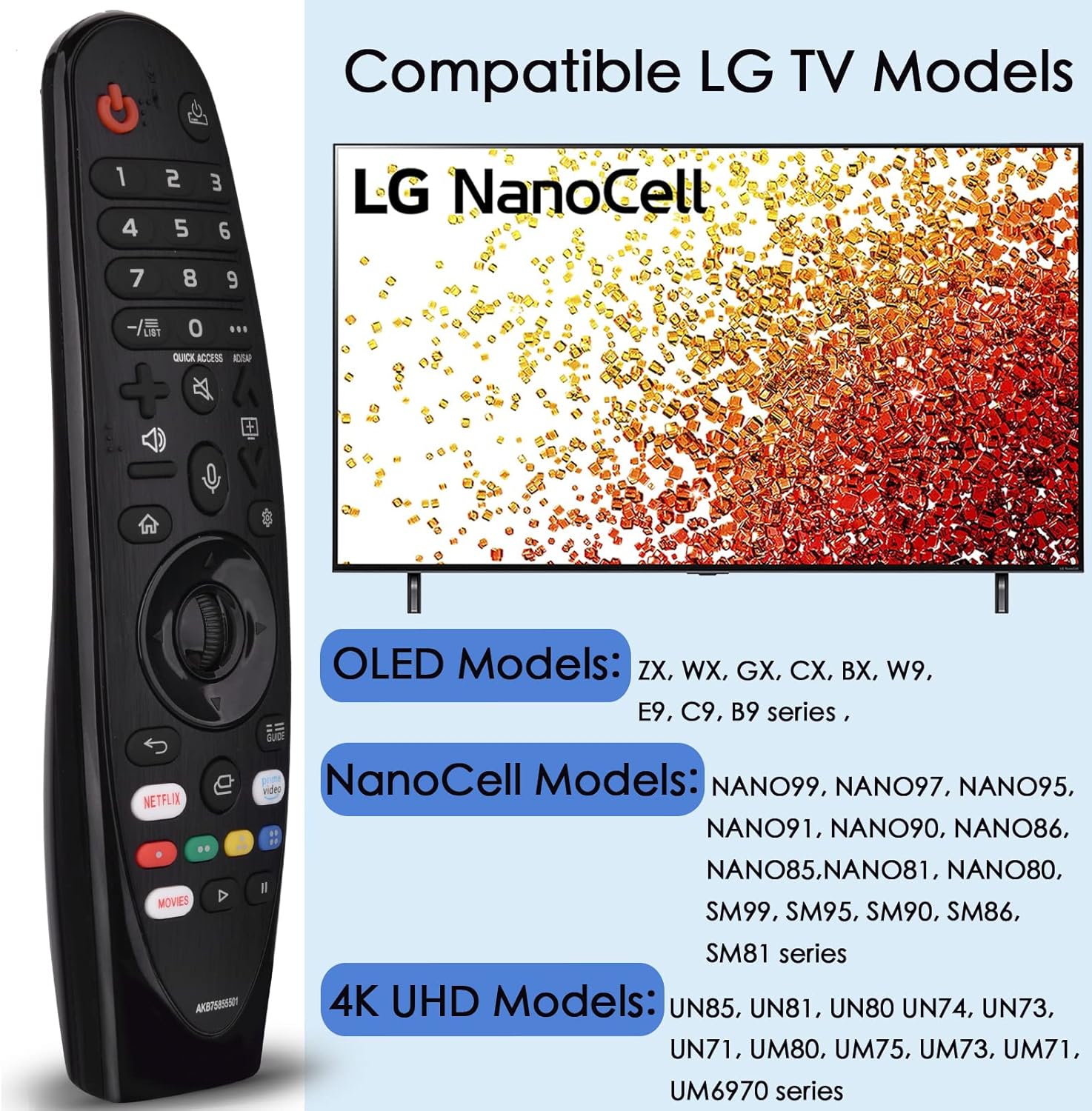 Repuesto para control remoto LG para Smart TV, modelos de Smart TV LG 2020-2019, compatible con AN-MR20GA, AN-MR19BA, con función mágica de voz y