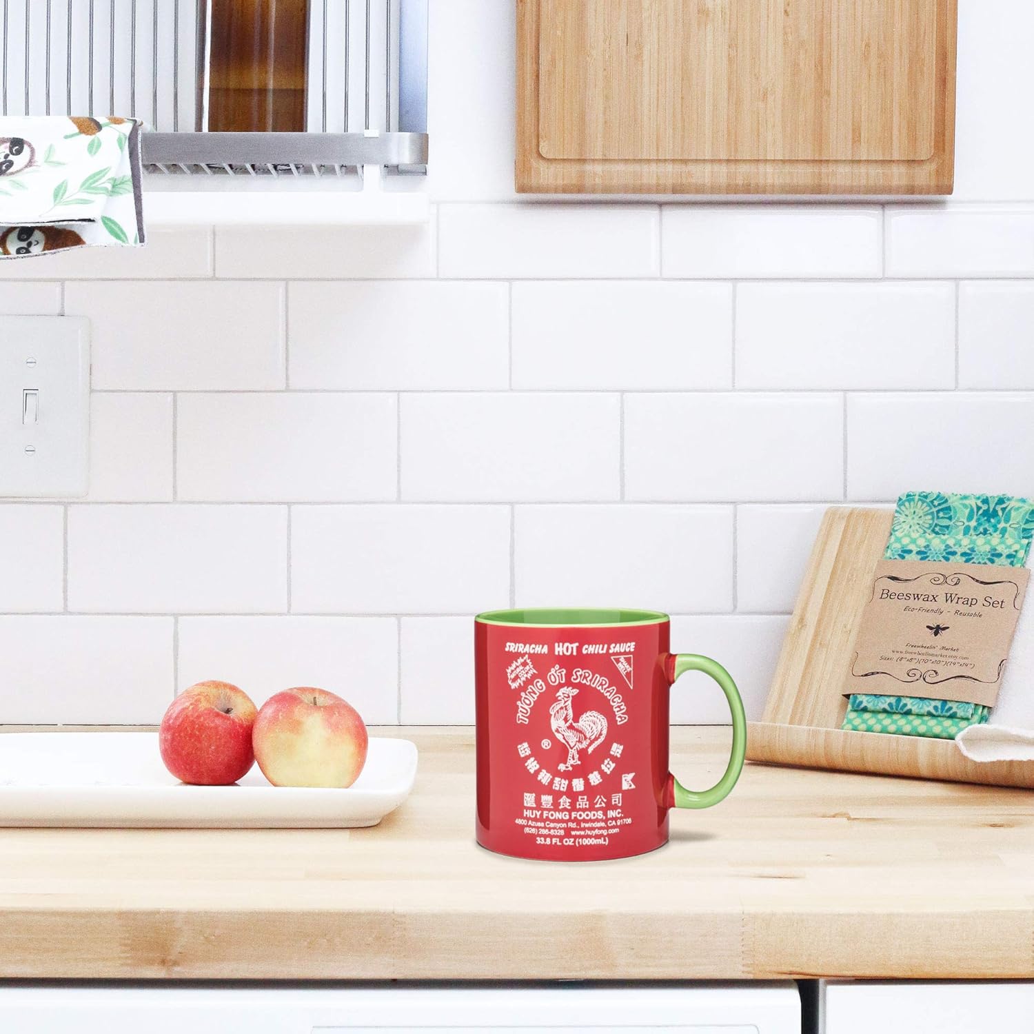 Sriracha2Go – Taza de cerámica roja y verde con salsa picante de chile Sriracha, XXL, 33.8 onzas