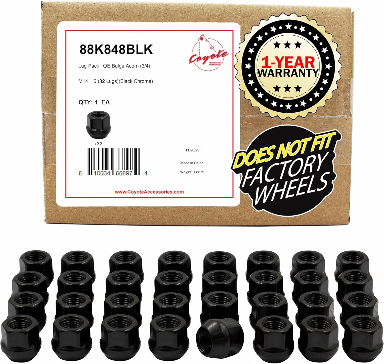 Wheel Accessories Parts 32 piezas de 0.551 in 1.50 14×1.50 rosca de extremo abierto de bellota de 0.827 in 0.84 pulgadas de largo tuerca negra 0.748