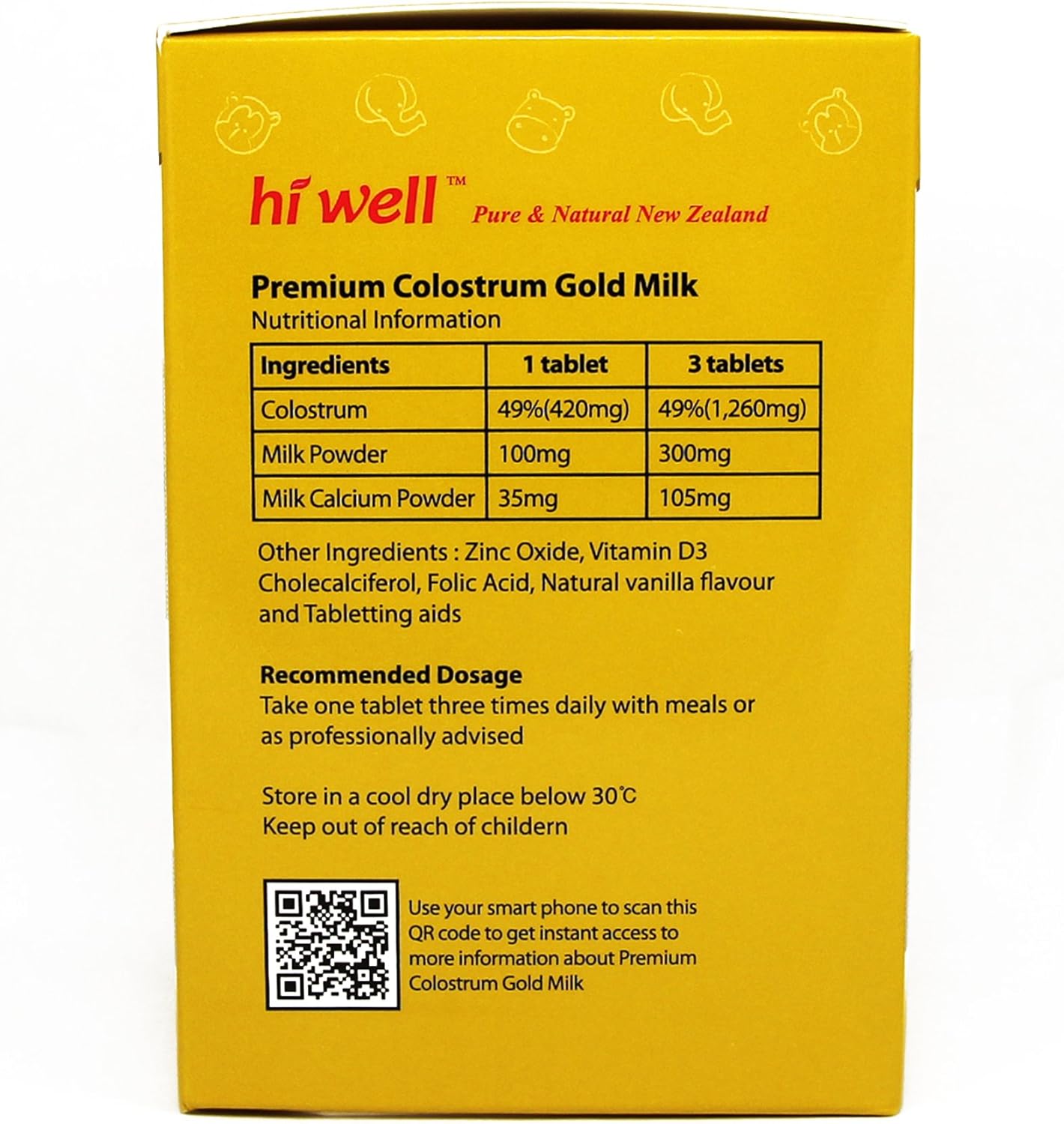 Hi Well Premium New Zealand Bovine Calostrum Gold Milk 200 comprimidos masticables Inmunoglobulina G (Igg) 2025% (Paquete de 3)