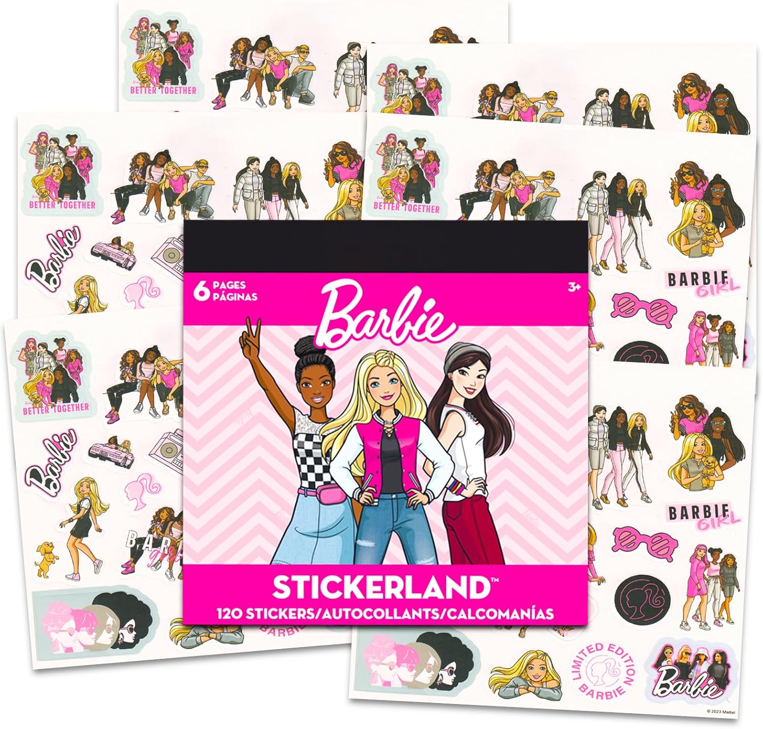 Barbie – Juego de calcomanías para niñas, paquete con 12 hojas de calcomanías de Barbie para recuerdos de fiesta y colgador de puerta, suministros