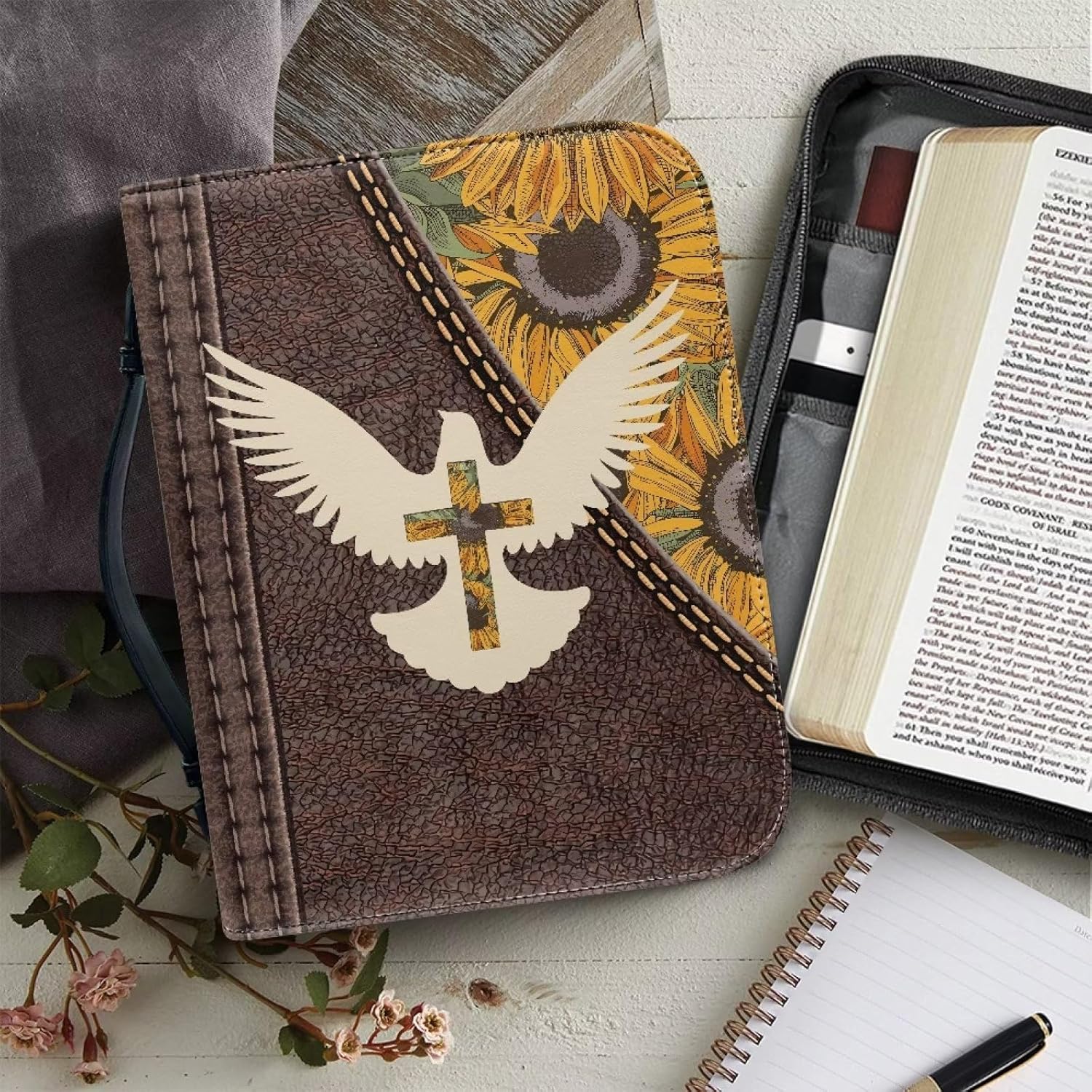 Funda para la Biblia para hombres y mujeres, funda de piel sintética para libros, bolsa de iglesia, protección para la Biblia con asa y cremallera