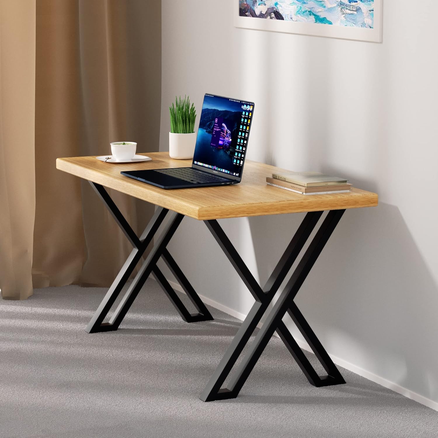 Patas de metal para mesa de 28 x 24 pulgadas, patas de escritorio industrial en forma de X, juego de 2 patas de muebles resistentes para mesa de