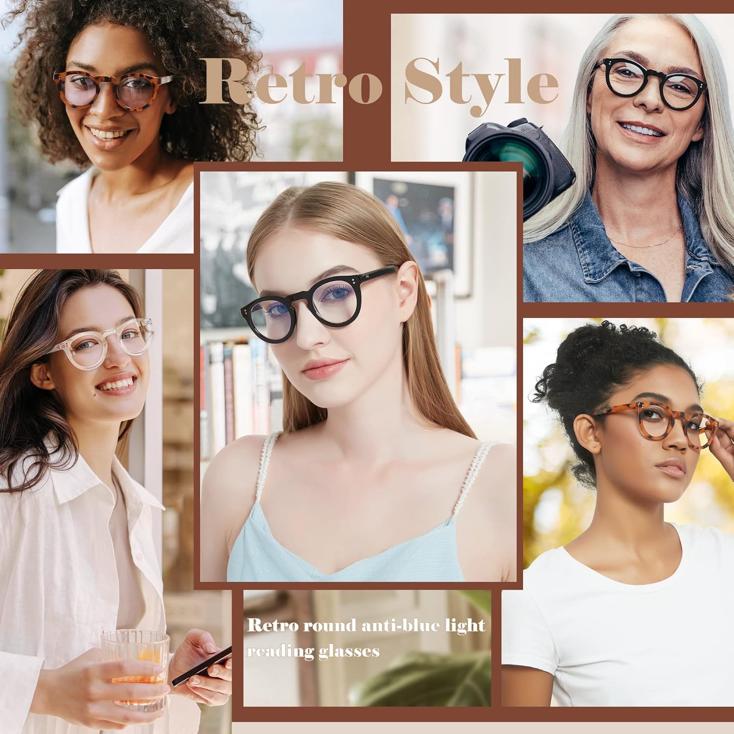 EASY READ Lentes de lectura redondos retro con bloqueo de luz azul para mujer, anti rayos UV, lentes de computadora para mujer