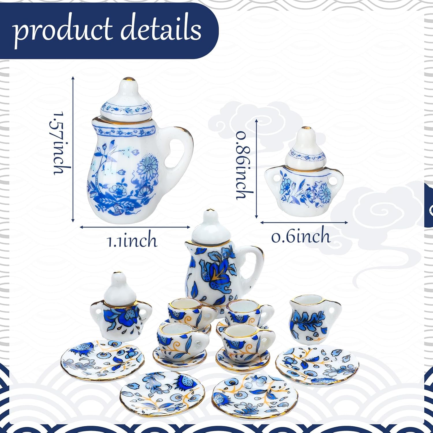 Shappy 90 piezas 1 12 escala casa de muñecas miniatura porcelana taza de té de Navidad incluye mini patrón flor patrón tetera taza platos para casa