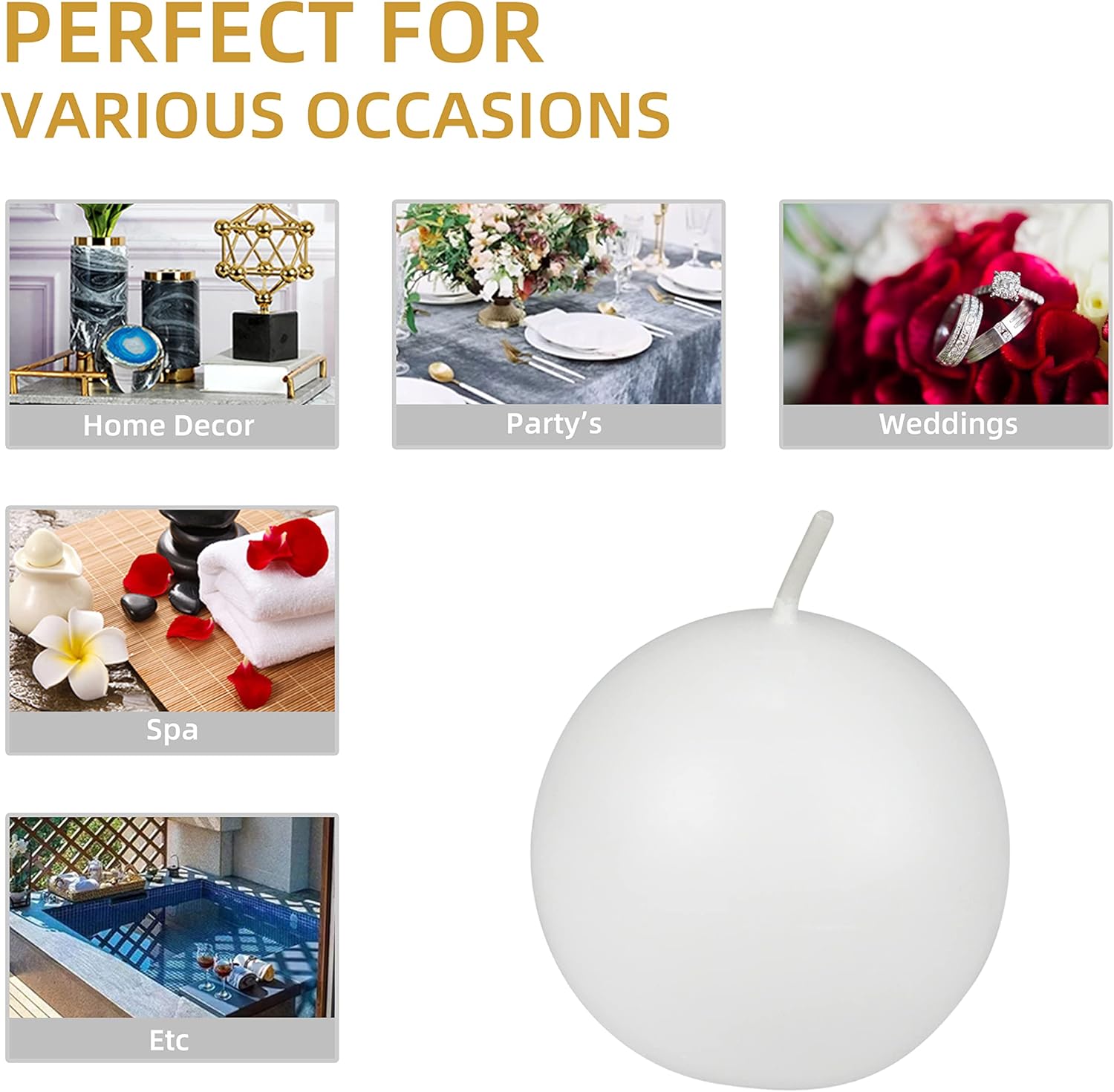 CBZ-014 – Velas de bola de 6 piezas, 3 pulgadas, blanco, 6 unidades