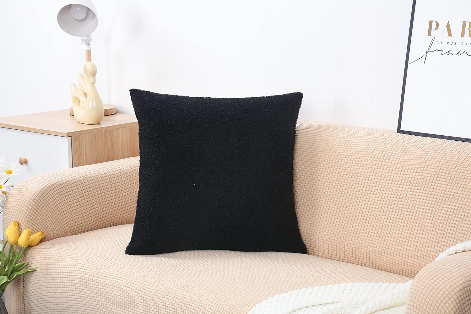TangDepot Paquete de 2 fundas de almohada lujosas y esponjosas de piel de oveja sintética, fundas de almohada cuadradas, fundas de almohada para