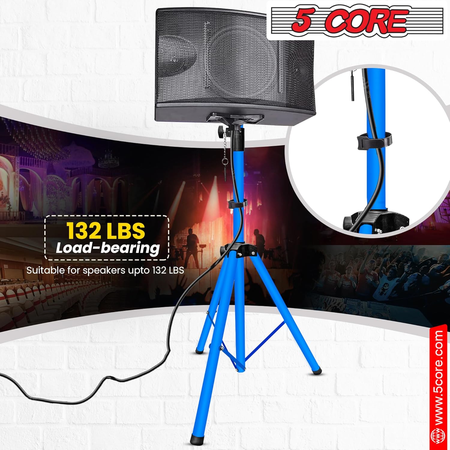 5 Core Soportes para altavoces, color azul cielo, resistente, altura ajustable, de 40 a 72 pulgadas, trípode PA para altavoces grandes, soporte de
