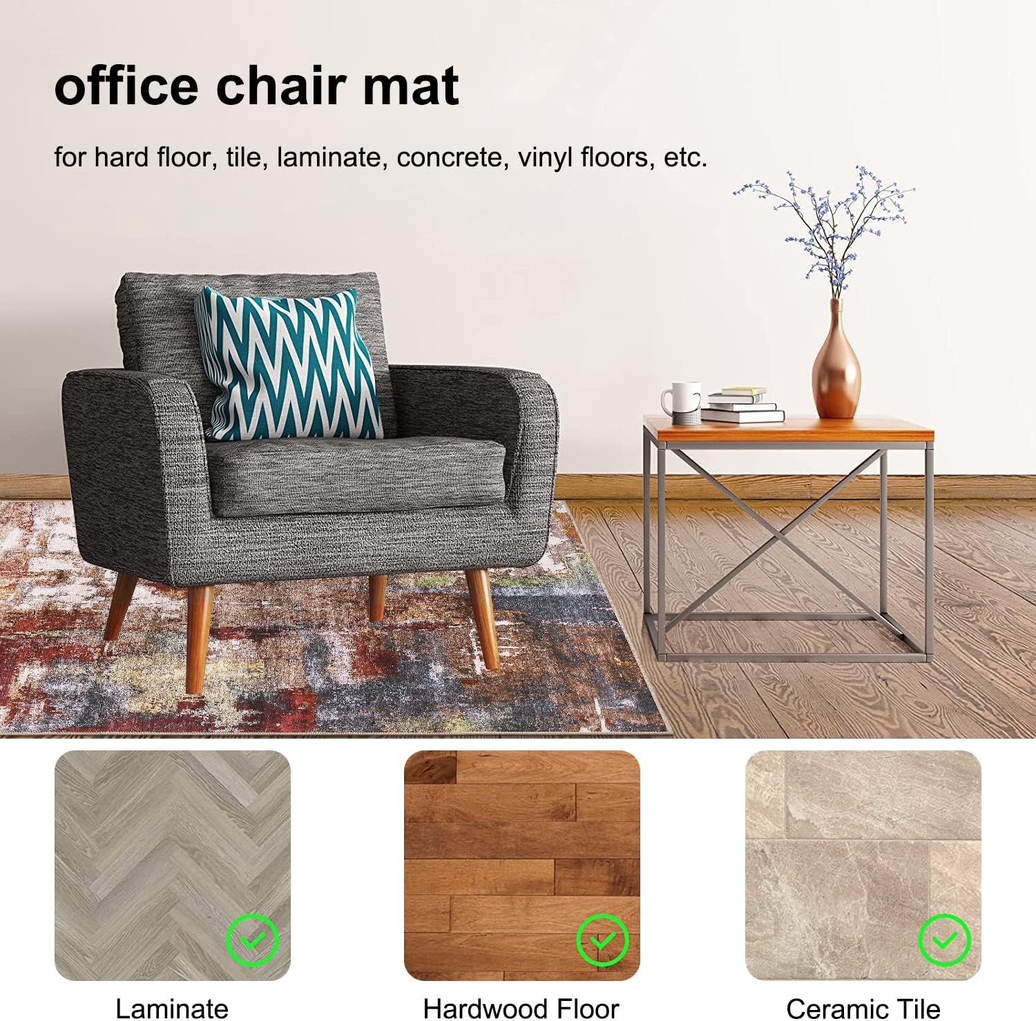 Anidaroel Tapete para silla de oficina para suelo de madera dura y azulejos, tapete de silla de computadora de 35 x 59 pulgadas para silla rodante,
