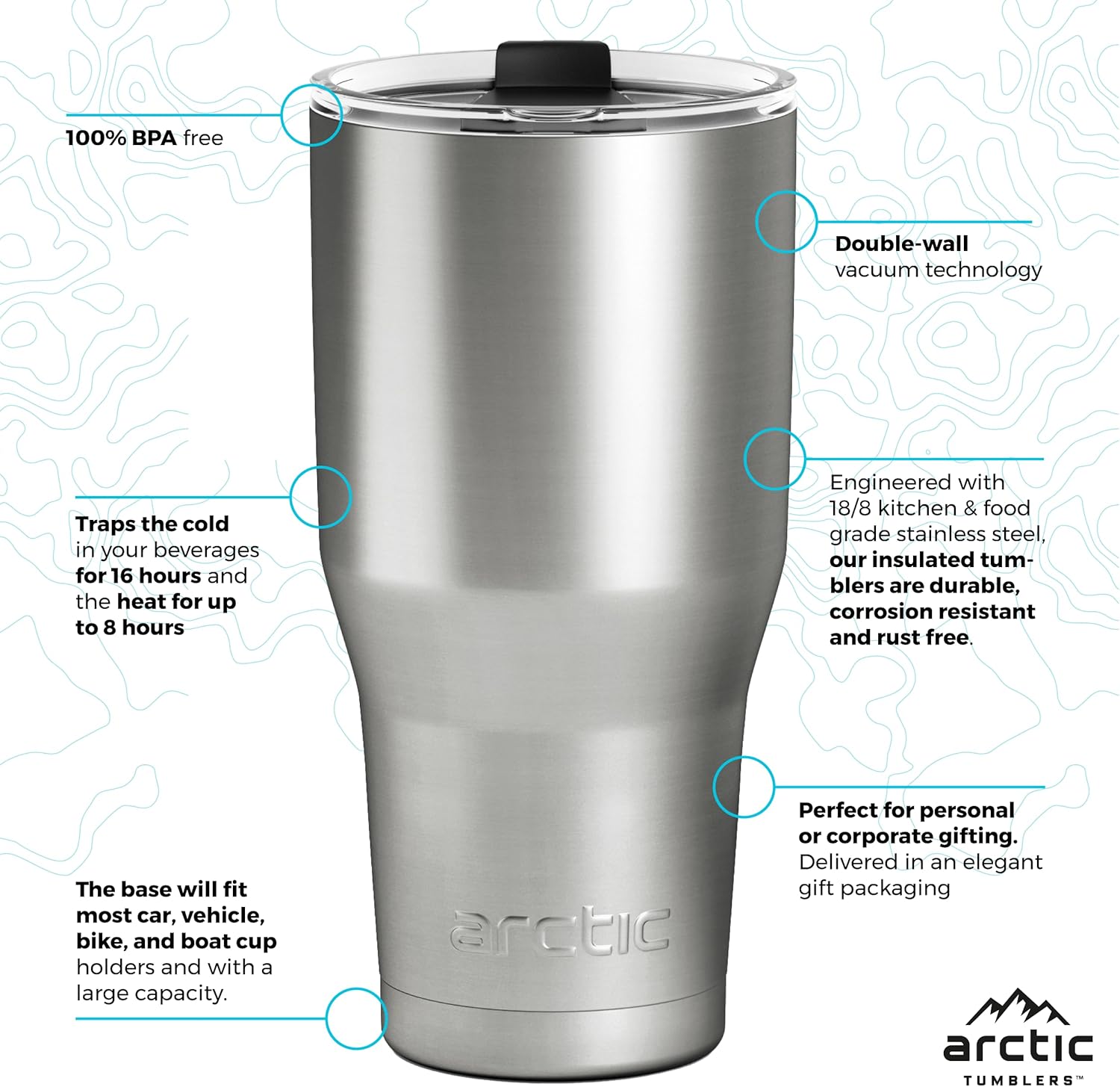 Arctic Tumblers Vaso con aislamiento solar toscano de 30 onzas con popote y limpiador, mantiene la temperatura hasta 24 horas, tapa a prueba de