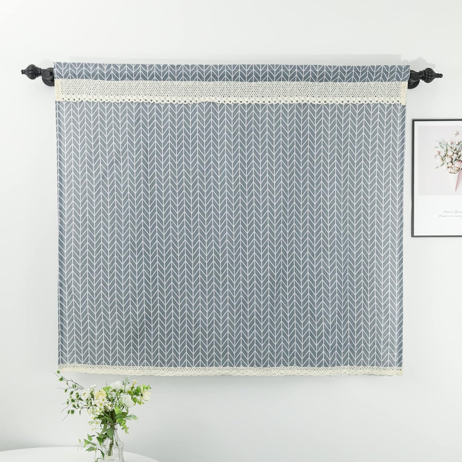 Moslovstar Cortina de lino y algodón de 27.5 pulgadas de largo, elegante cortina corta de encaje con flechas blancas para tratamiento de ventana de