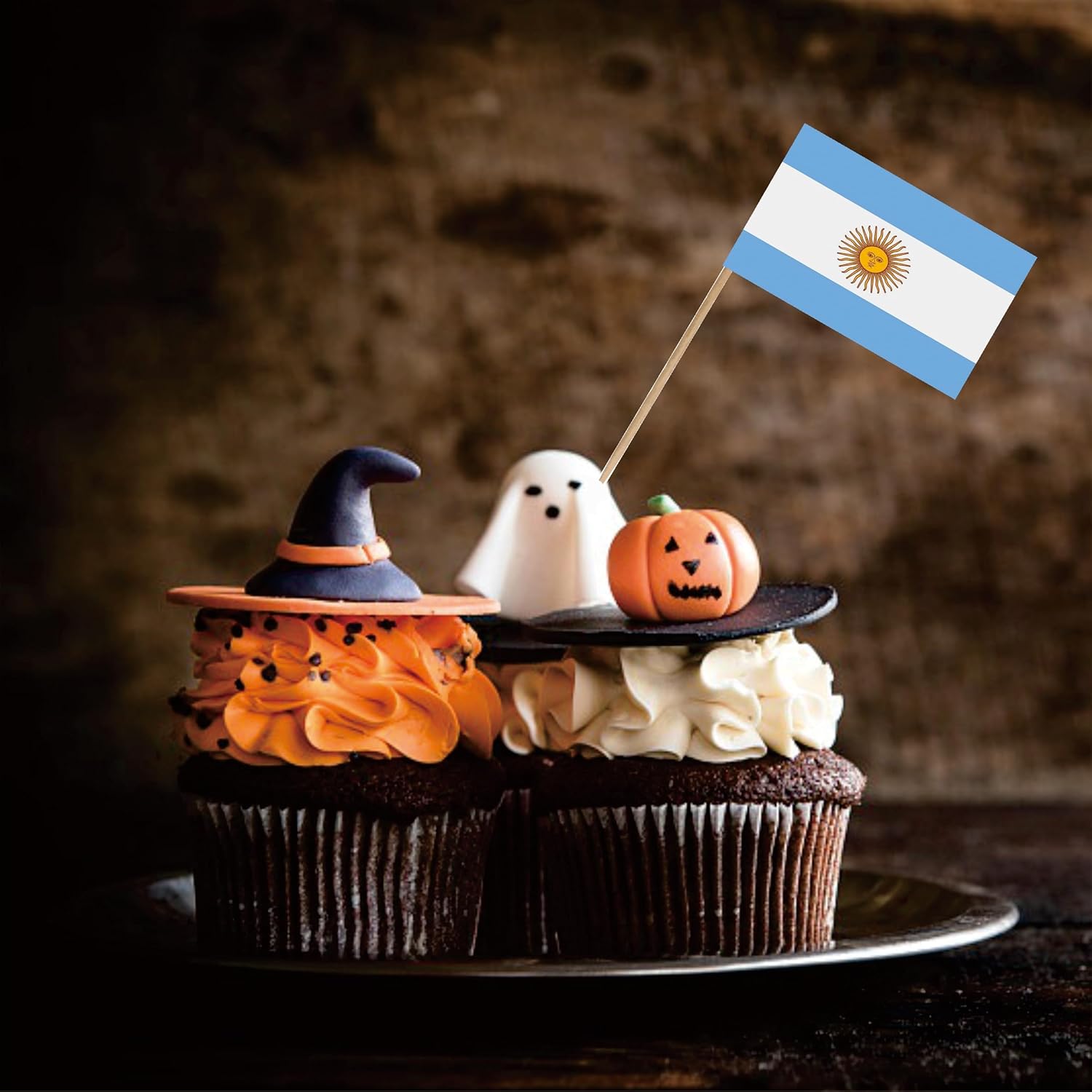 Bandera de palillo de dientes argentino nacional argentino pequeño, mini cupcakes de frutas, decoración de palitos de alimentos, paquete de 100
