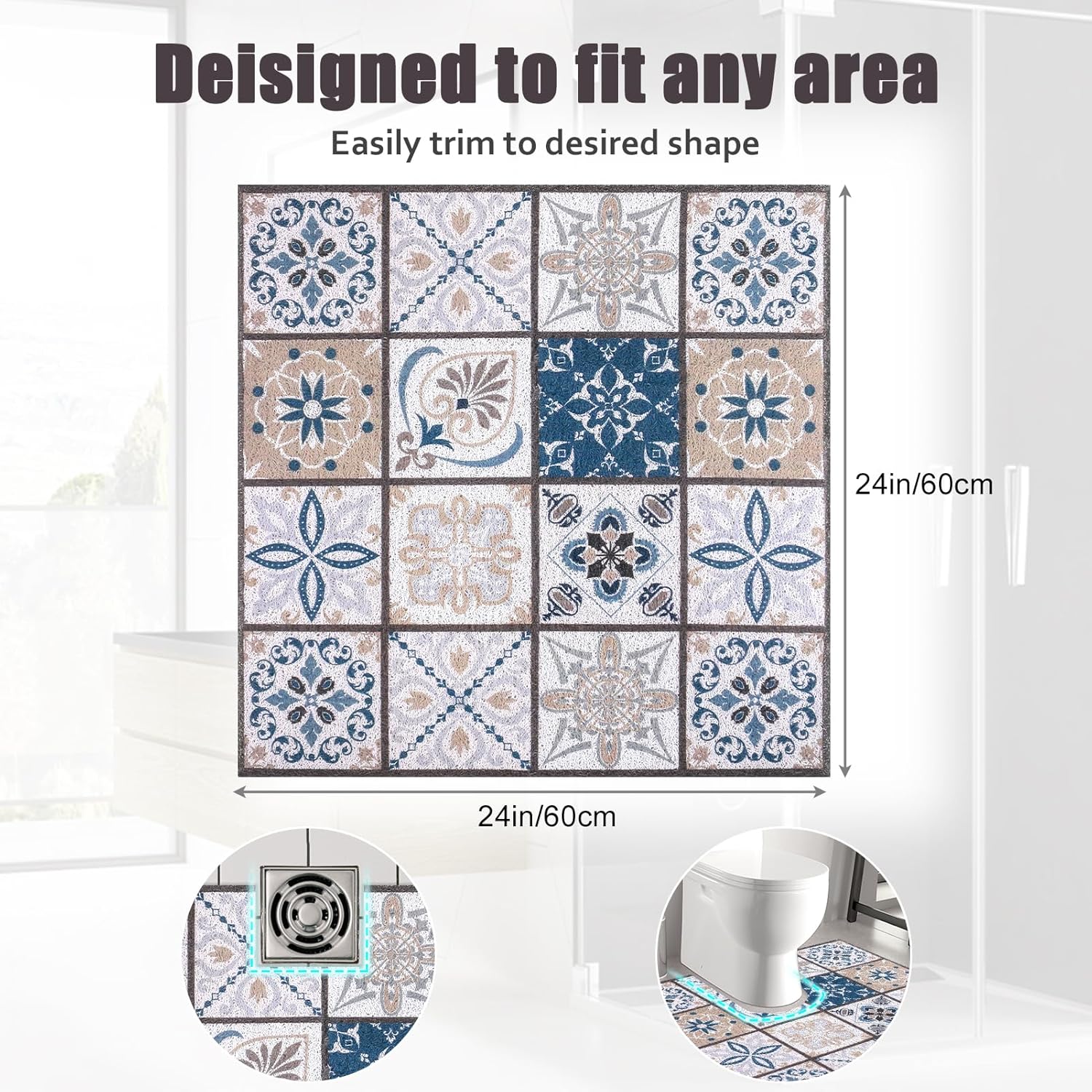 Tapete de ducha cuadrado de 24 x 24 pulgadas, antideslizante para el interior, tapete de ducha para personas mayores, tapete de masaje de pies con