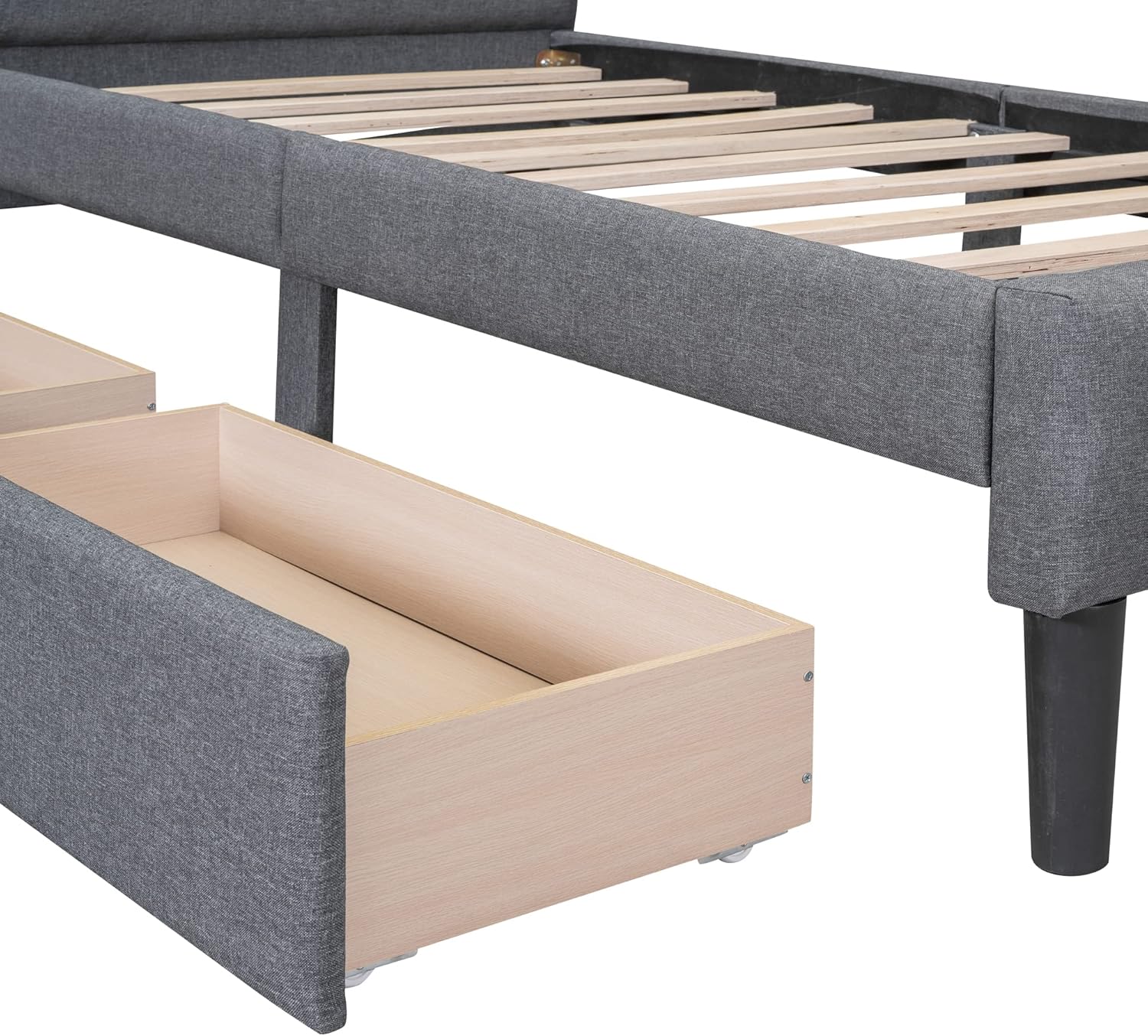 CITYLIGHT Cama de plataforma tapizada de tamaño individual con cabecero y dos cajones, marcos de cama individual de madera de lino con