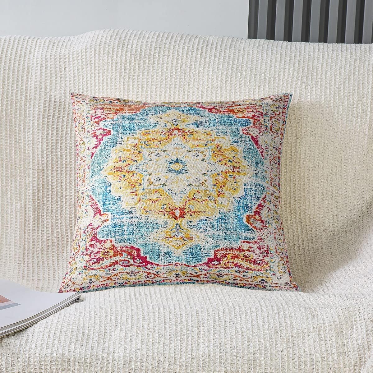 Paquete de 2 fundas de almohada étnicas florales de 22 x 22 pulgadas, fundas de almohada retro bohemias, fundas de cojín exóticas florales vintage