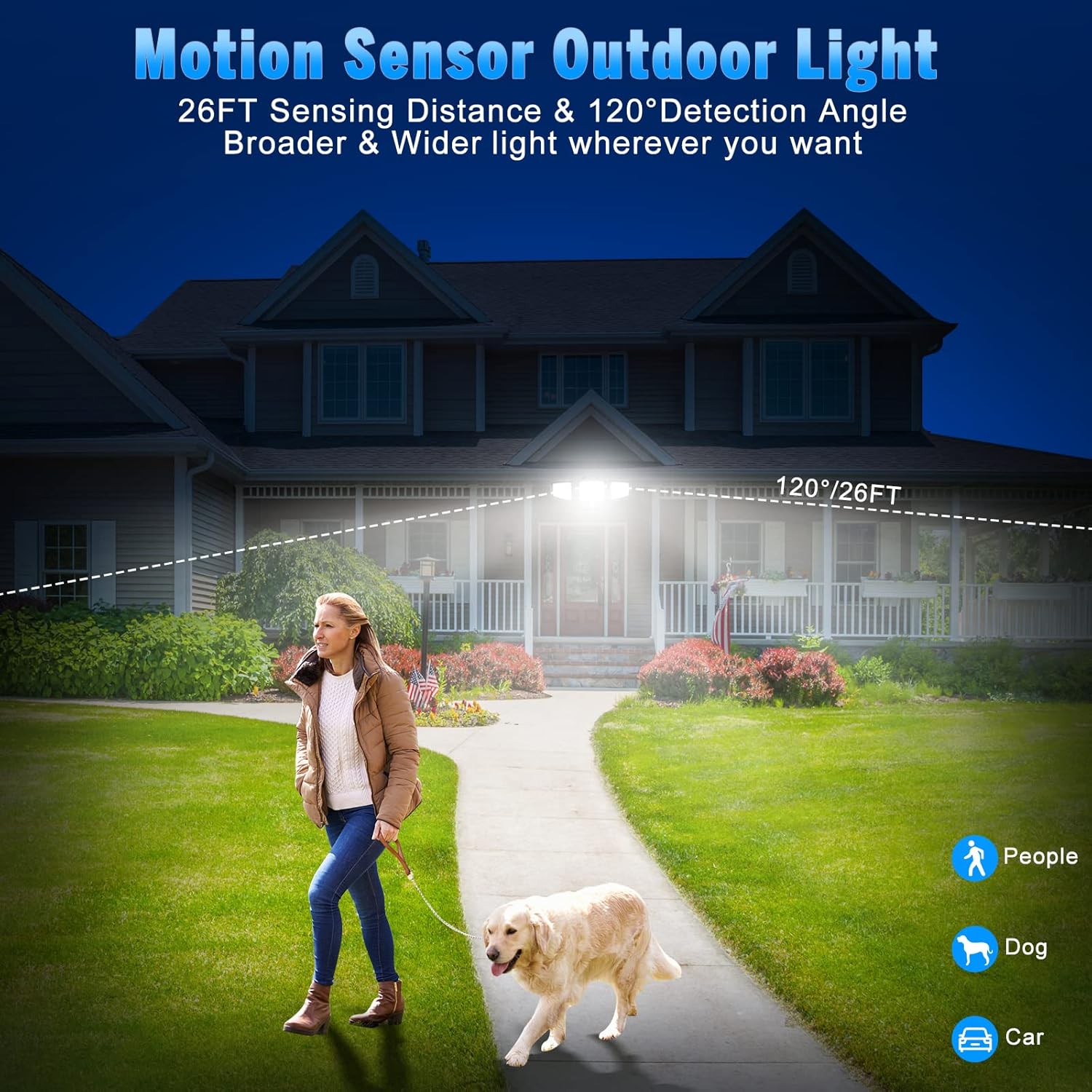 Luz de inundación para exteriores con sensor de movimiento, alto brillo de 2500 lúmenes, con control remoto, distancia de detección de 26.2 ft, con