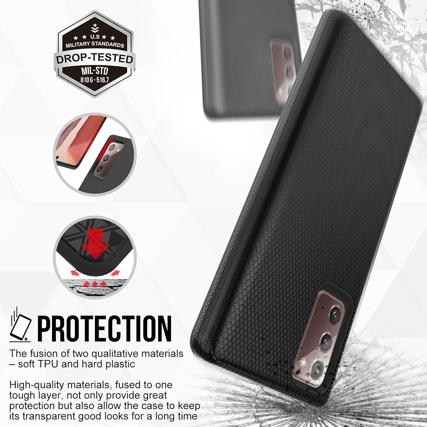 AYMECL Funda para Galaxy Note 20 – Textura de malla, grado militar, resistente a las caídas doble funda protectora para Samsung Galaxy Note 20, LW