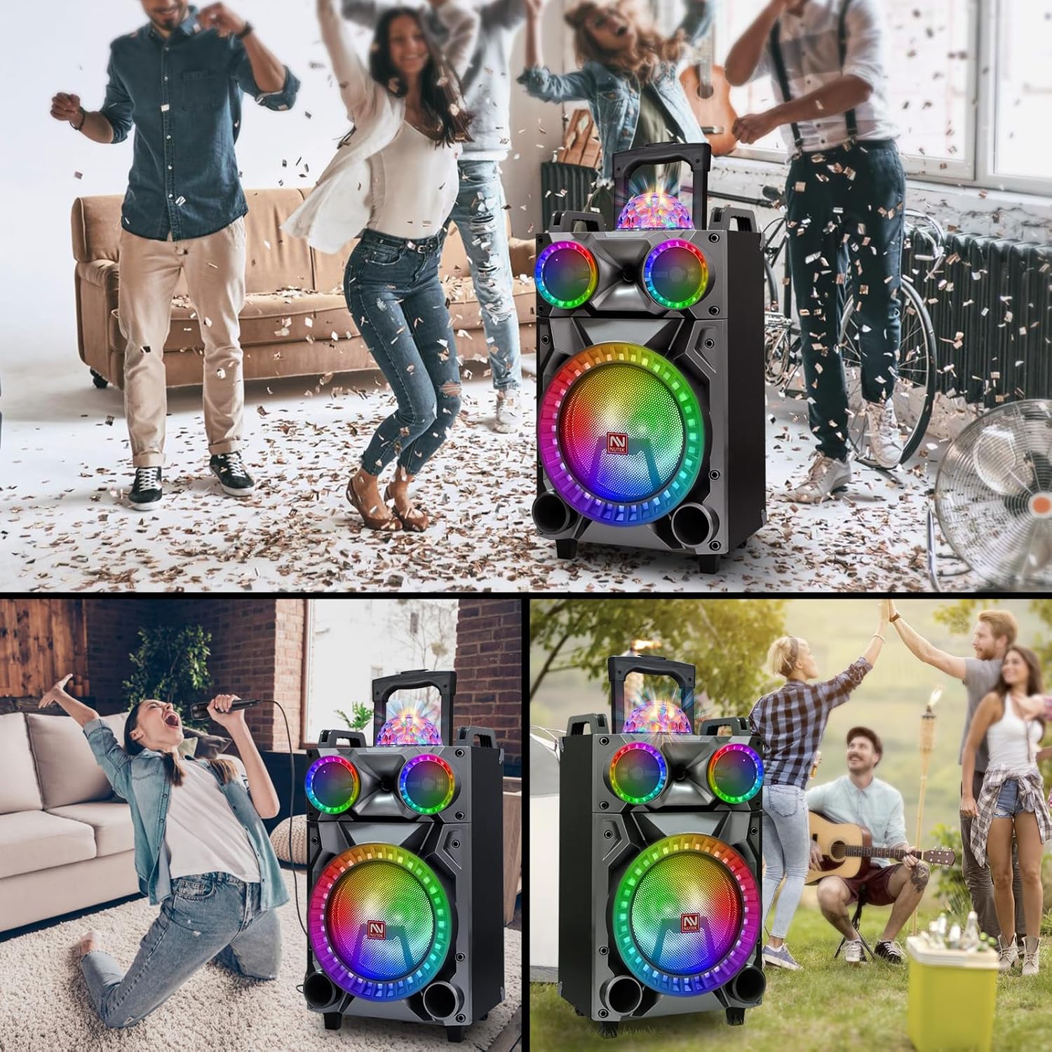 Altavoz inalámbrico de alta fidelidad Bluetooth portátil de 12 pulgadas, sistema PA recargable – Máquina de karaoke de potencia máxima de 3000 W con