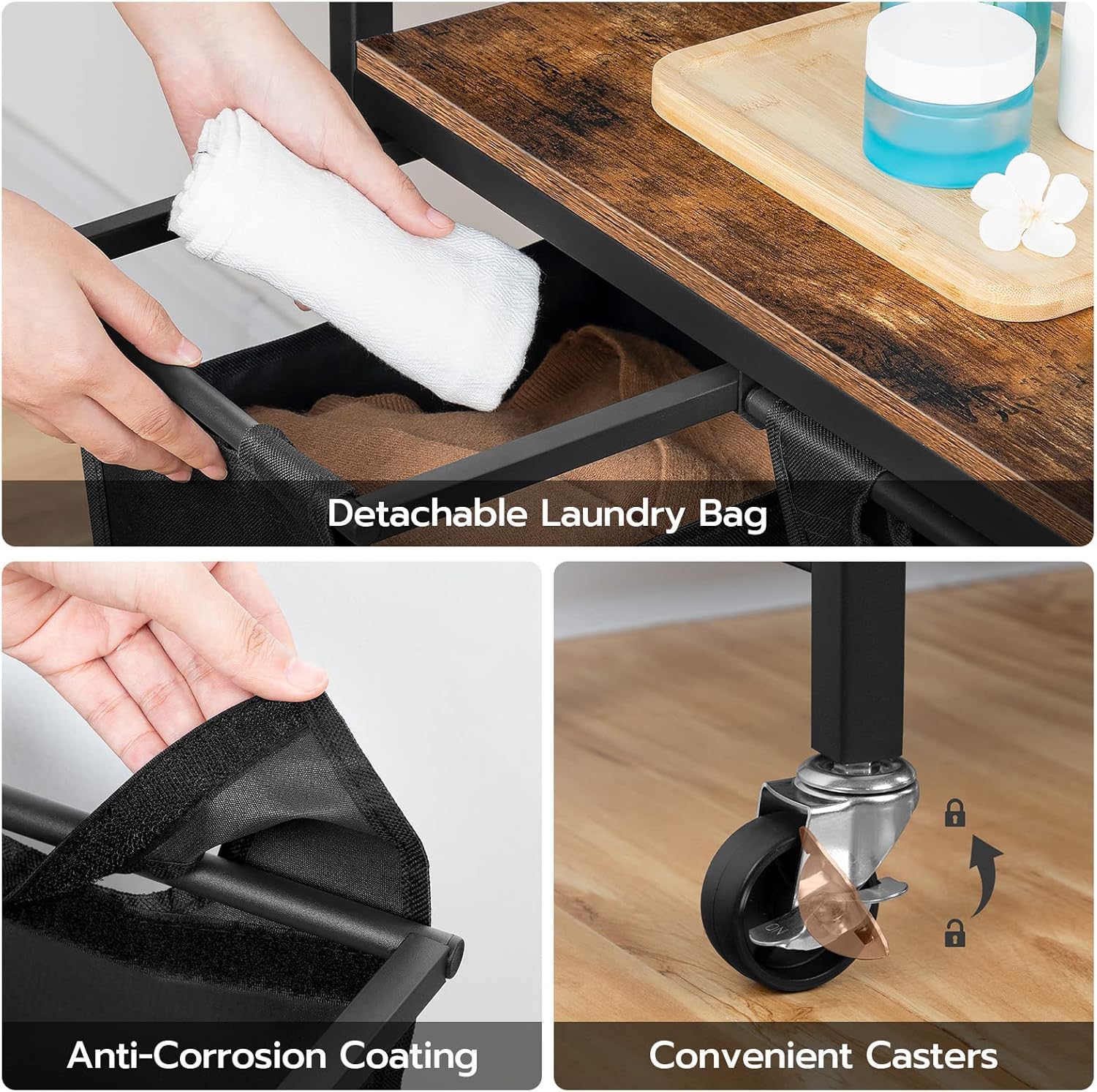 Cesta de lavandería, clasificador de ropa sucia de 2 secciones, cesta de lavandería con ruedas, carrito rodante, bolsas de tela Oxford extraíbles y