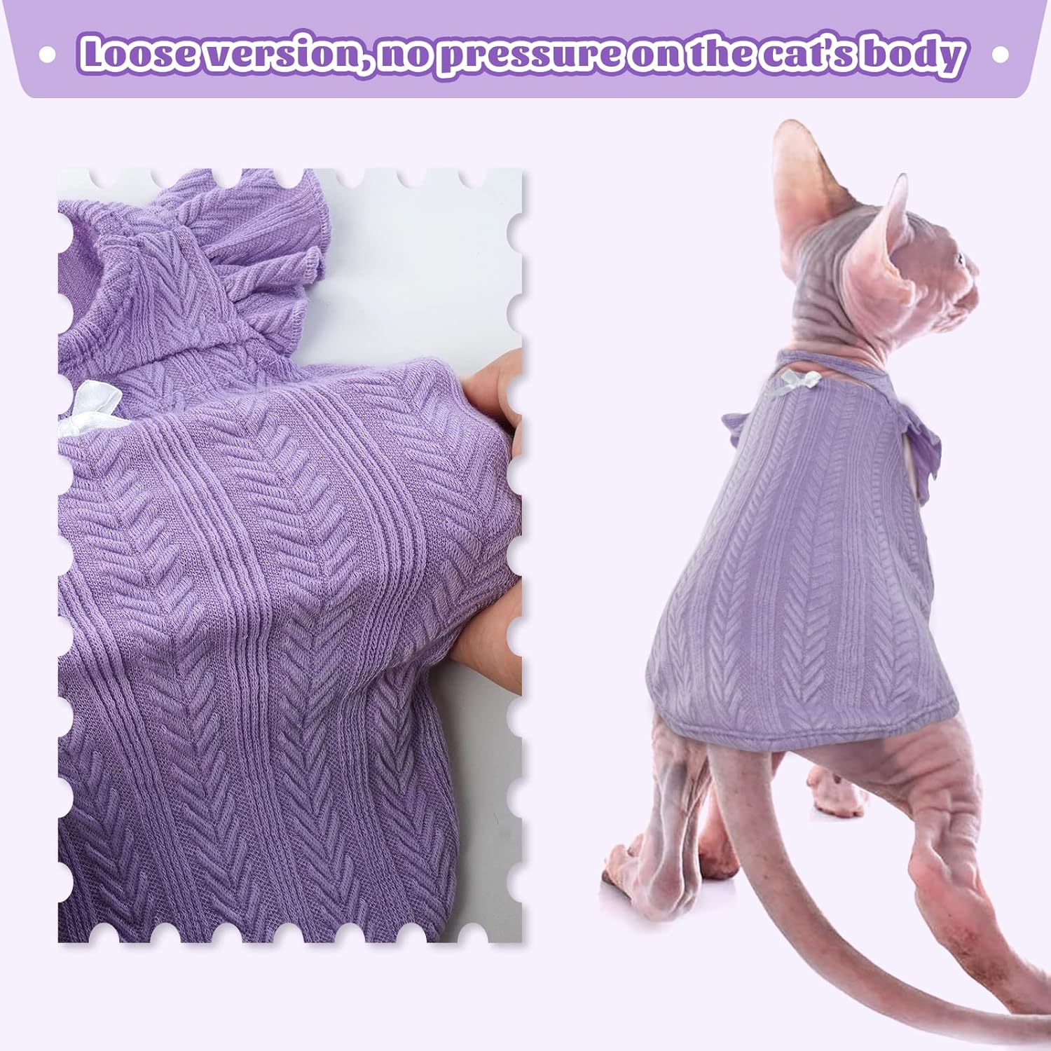 DENTRUN Sphynx – Camisa de gatos sin pelo, ropa de gatito con mangas con volantes, transpirable, pijama para gatos, Púrpura
