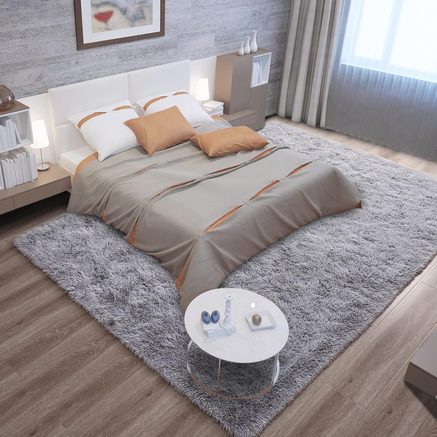 Alfombras grises ultrasuaves para dormitorio, de 7 x 10 pies, alfombras peludas para sala de estar, alfombra peluda grande y cómoda para niños,