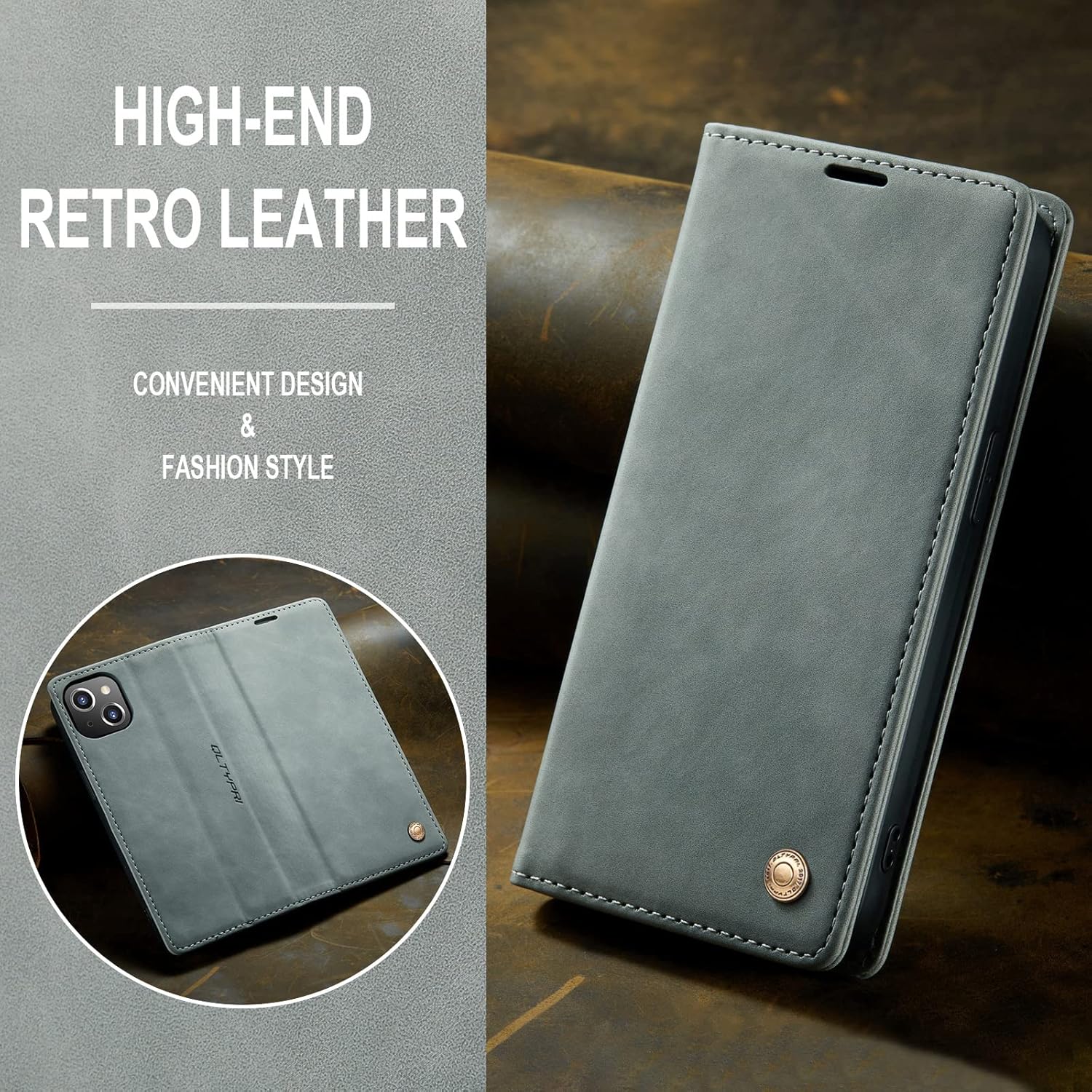 QLTYPRI Funda para iPhone 13, Vintage PU Cuero Billetera Caso Ranura Para Tarjeta Kickstand Cierre Magnético A Prueba De Golpes Flip Folio Libro