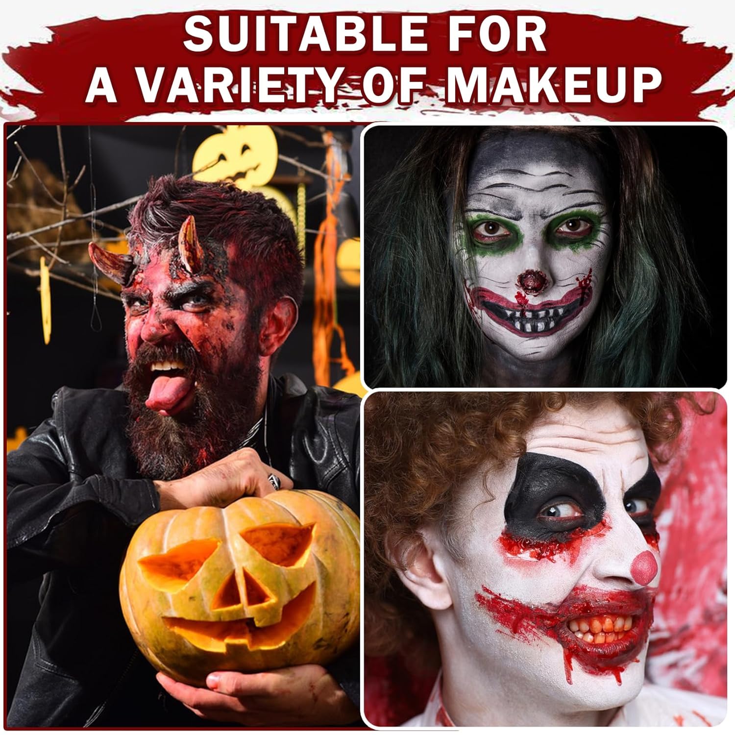 Kit de maquillaje de vampiro zombi de efectos especiales de Halloween, gel de sangre falsa + kit de maquillaje de pintura corporal de 6 colores +