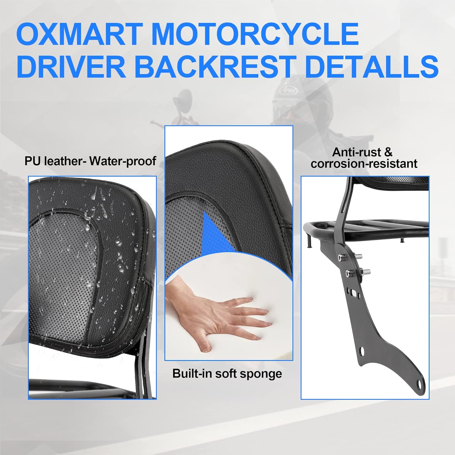 Barra desmontable para motocicleta con almohadilla para asiento trasero del pasajero + soporte para respaldo trasero, portaequipajes compatible con
