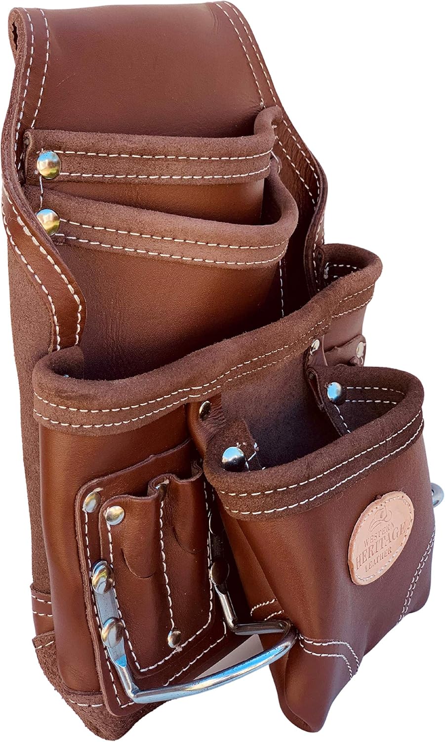 Western Heritage – Bolsa de herramientas de cuero de grano de vaca de alta calidad resistente  Grado profesional  Carpintero, construcción,