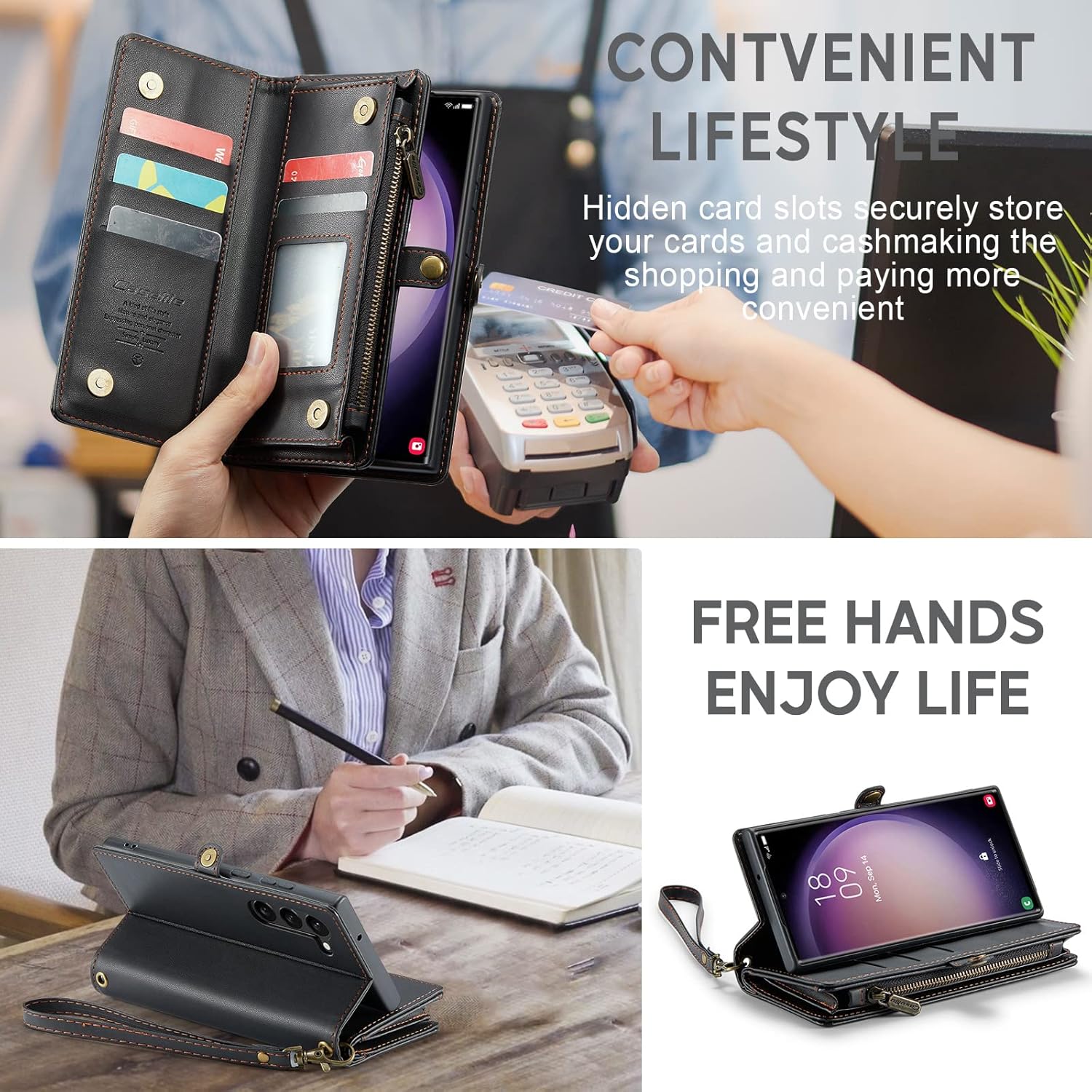 ASAPDOS Funda tipo cartera para Samsung Galaxy S23 Plus, correa de piel sintética de gamuza retro con cierre magnético, bloqueo RFID, tarjetero y