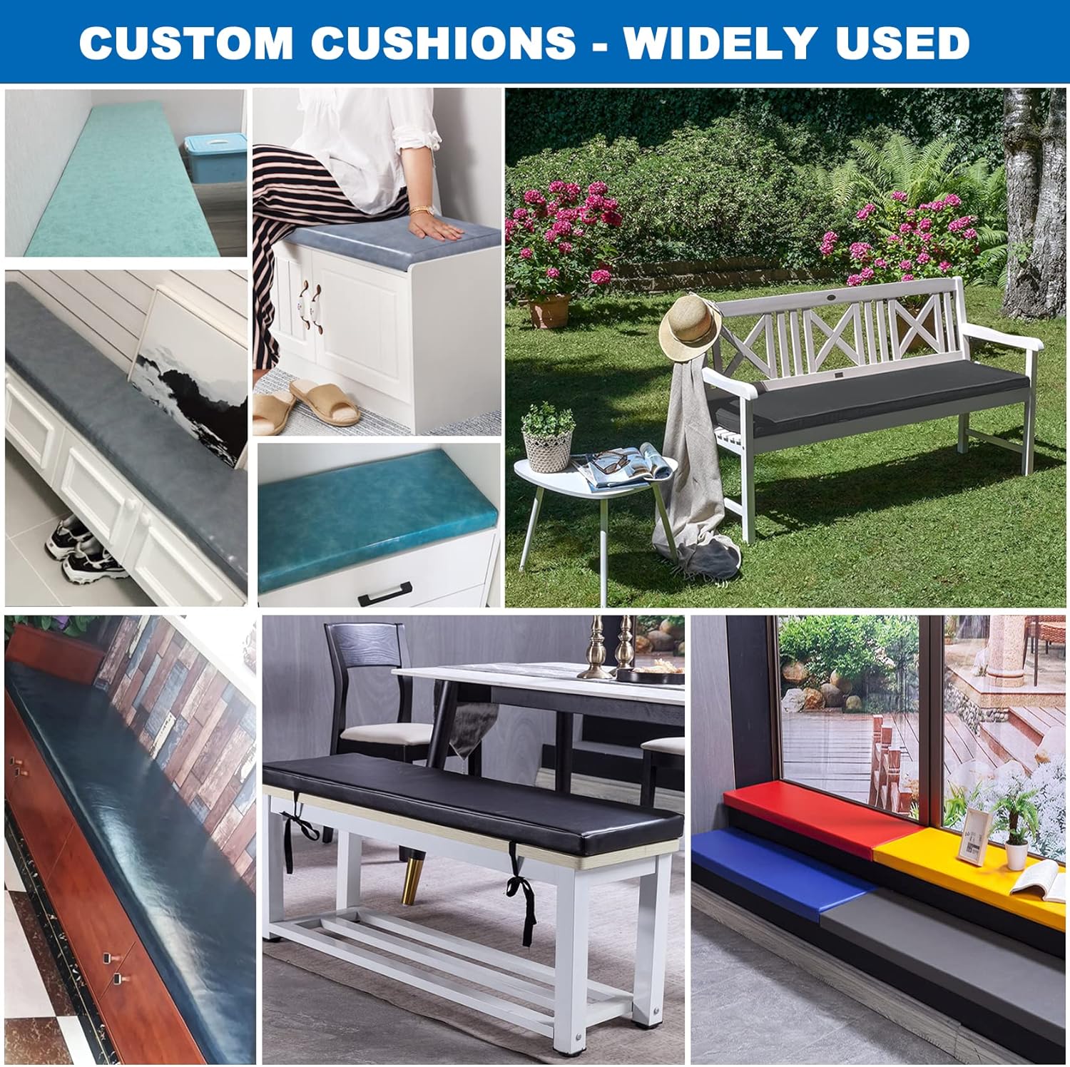 Cojín de banco personalizado, cojín de silla personalizado, cojín de cuero para interiores y exteriores, cojín impermeable para muebles de jardín,